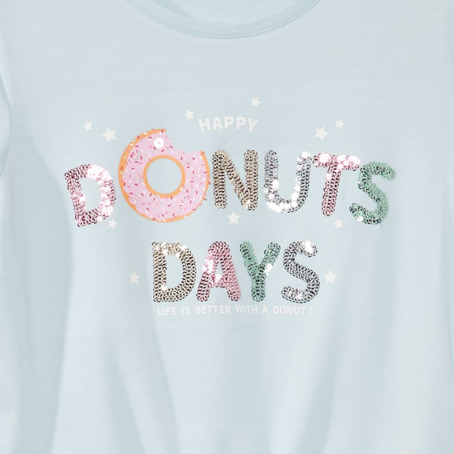 Knotted T-shirt with sequin print BLUE
