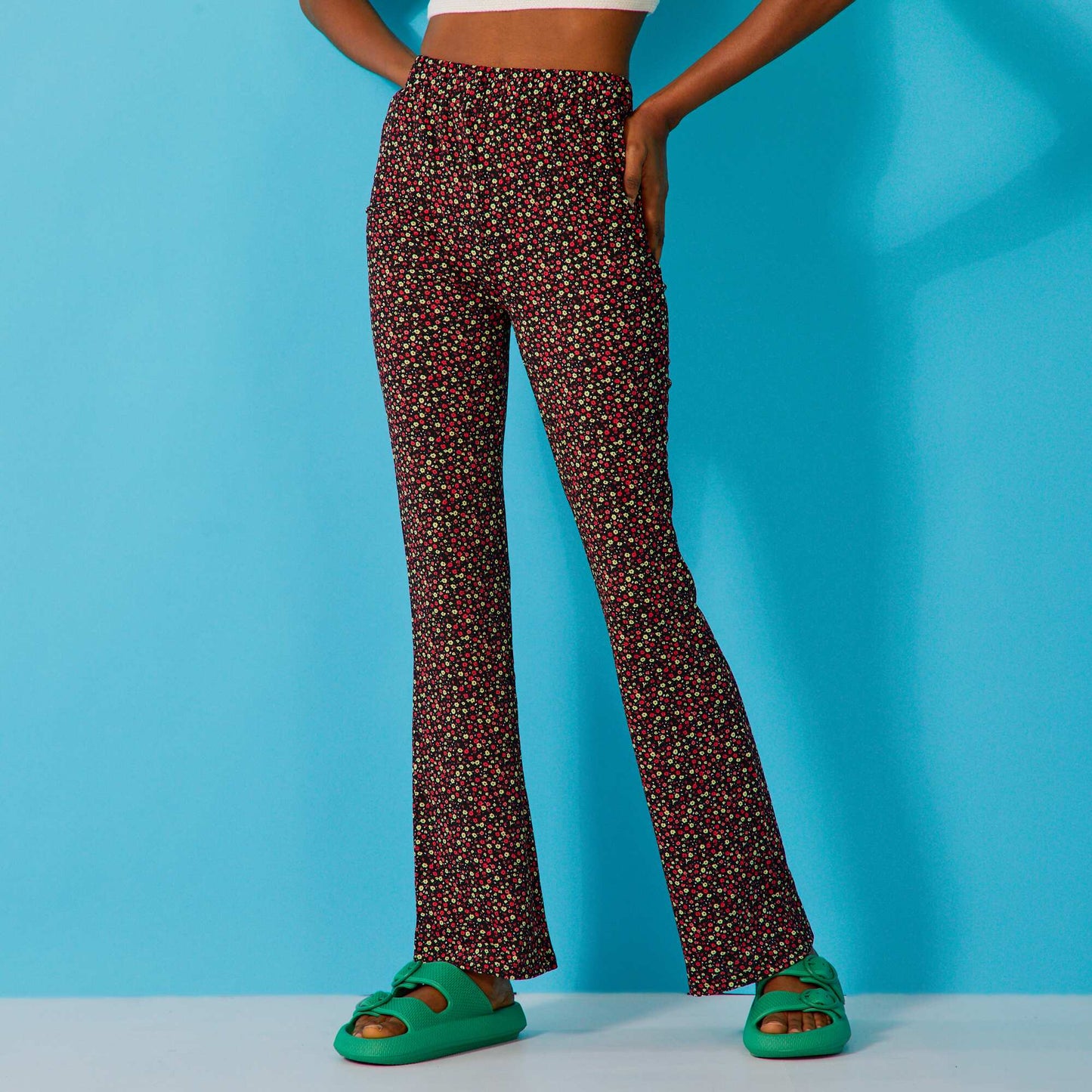 Patterned flared trousers BLACK