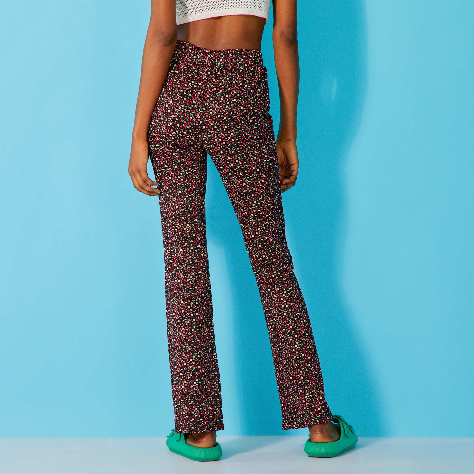 Patterned flared trousers BLACK