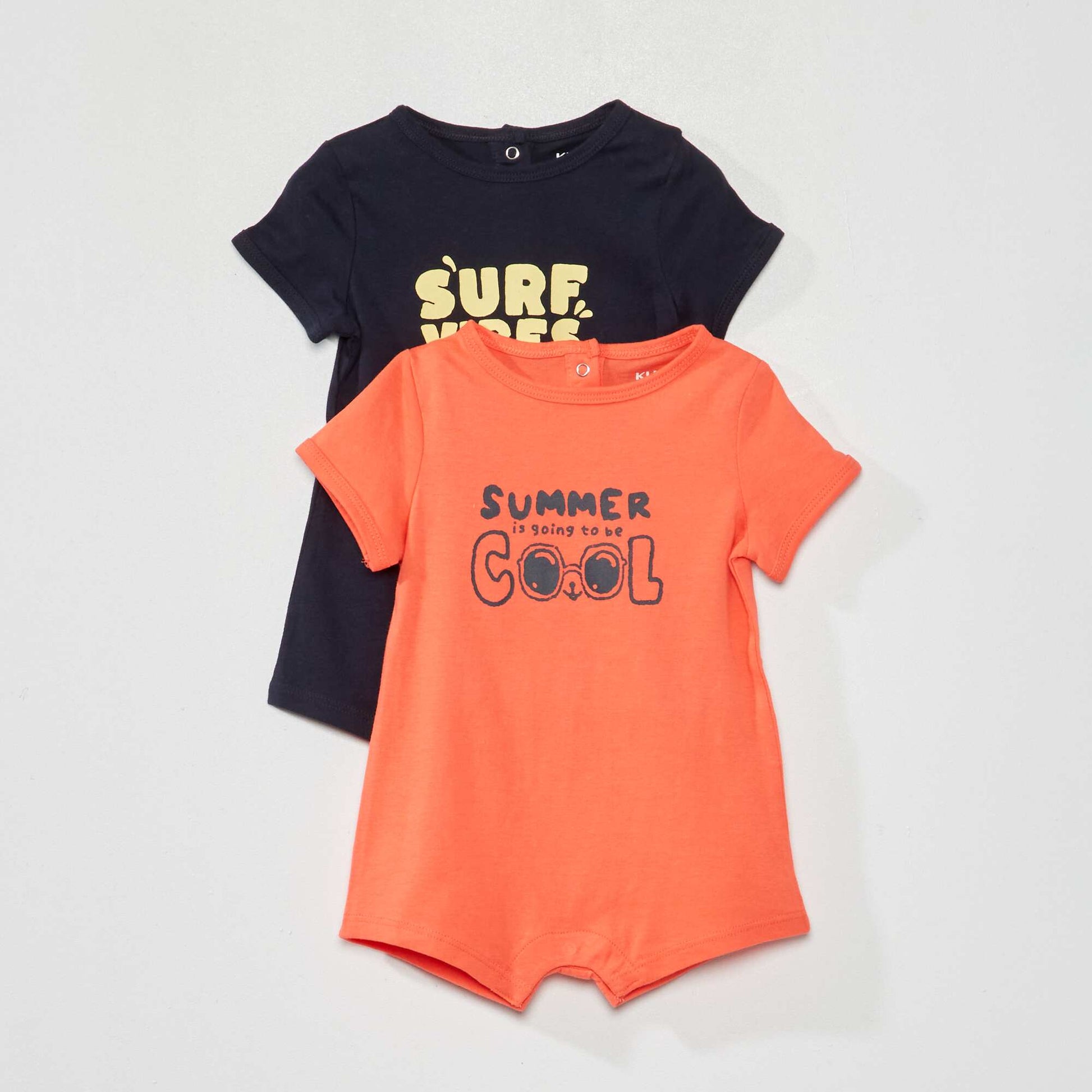 Pack of 2 short jersey romper suits BLUE