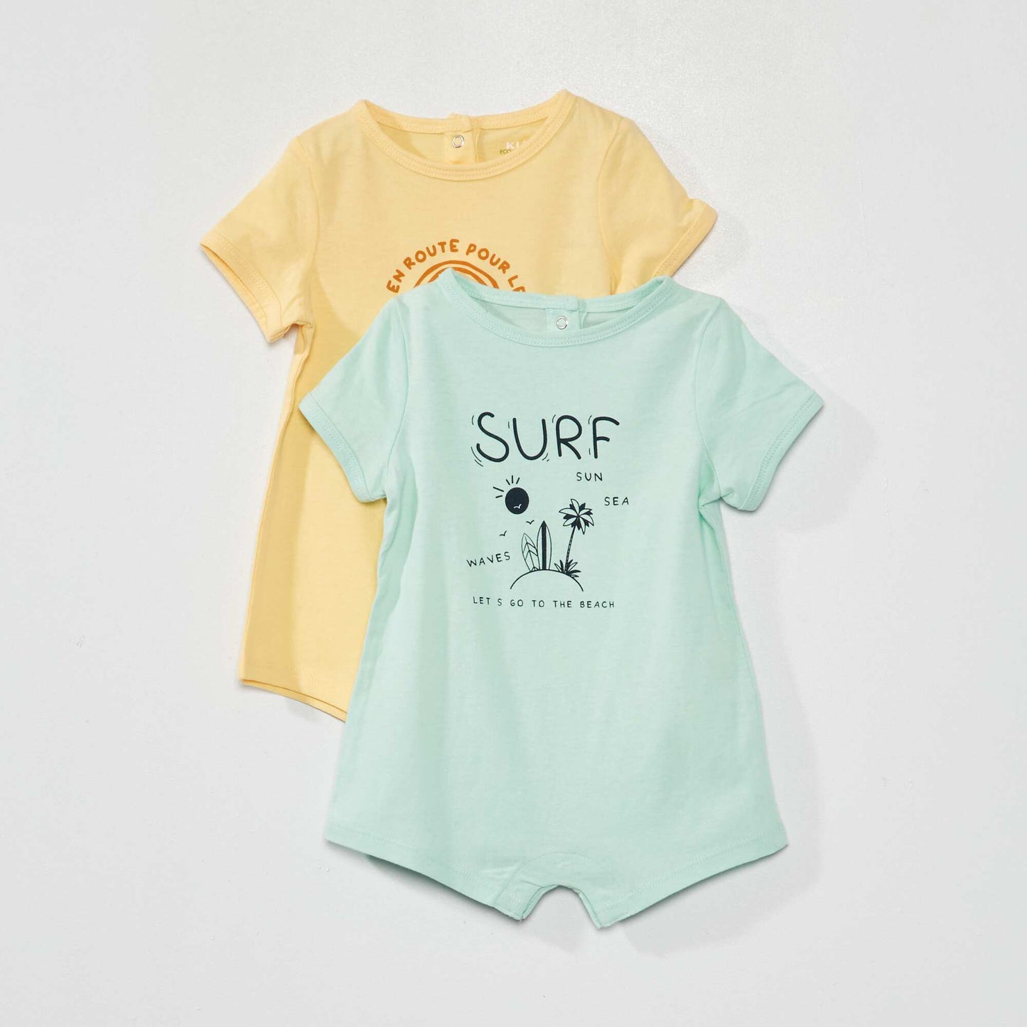 Pack of 2 short jersey romper suits YELLOW