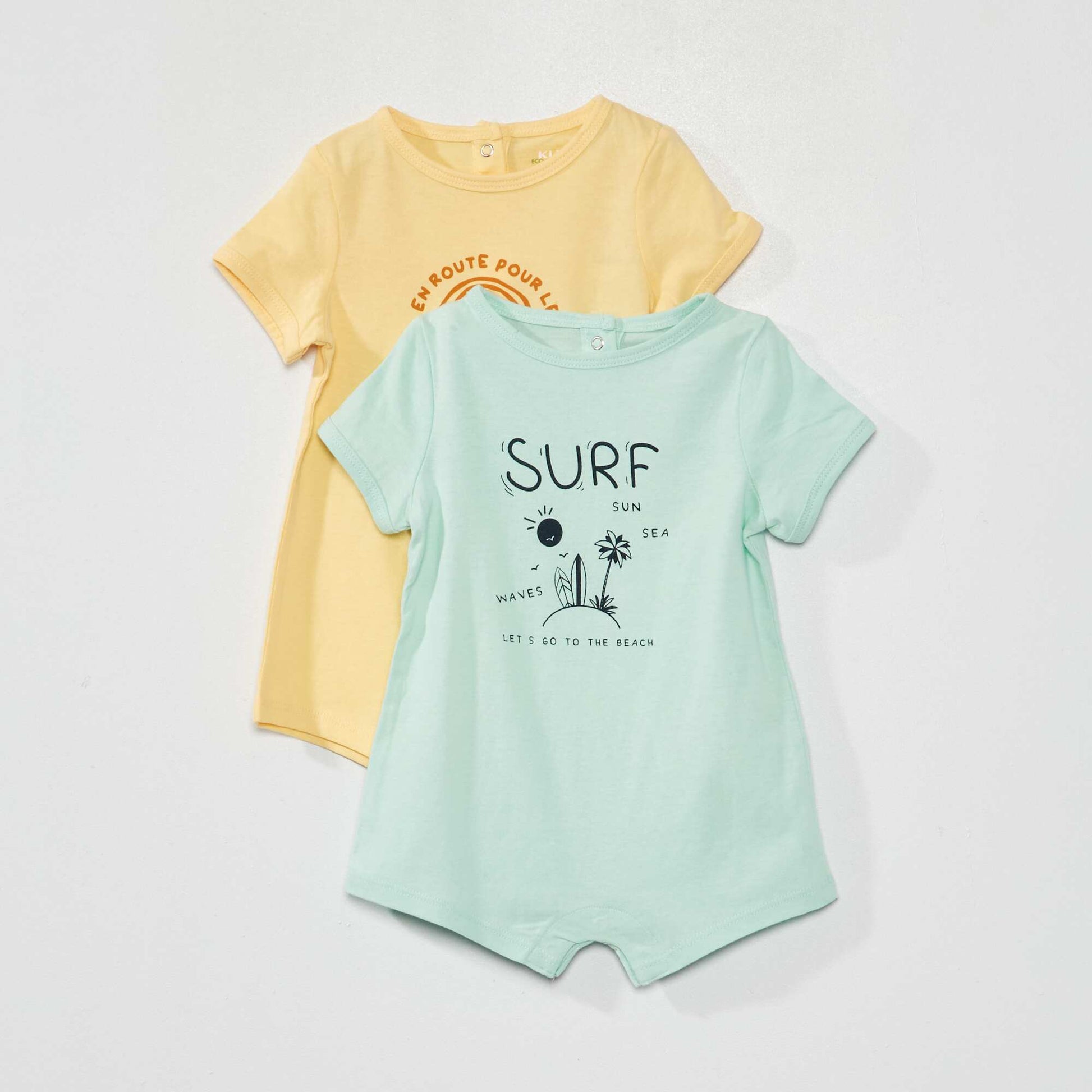 Pack of 2 short jersey romper suits YELLOW