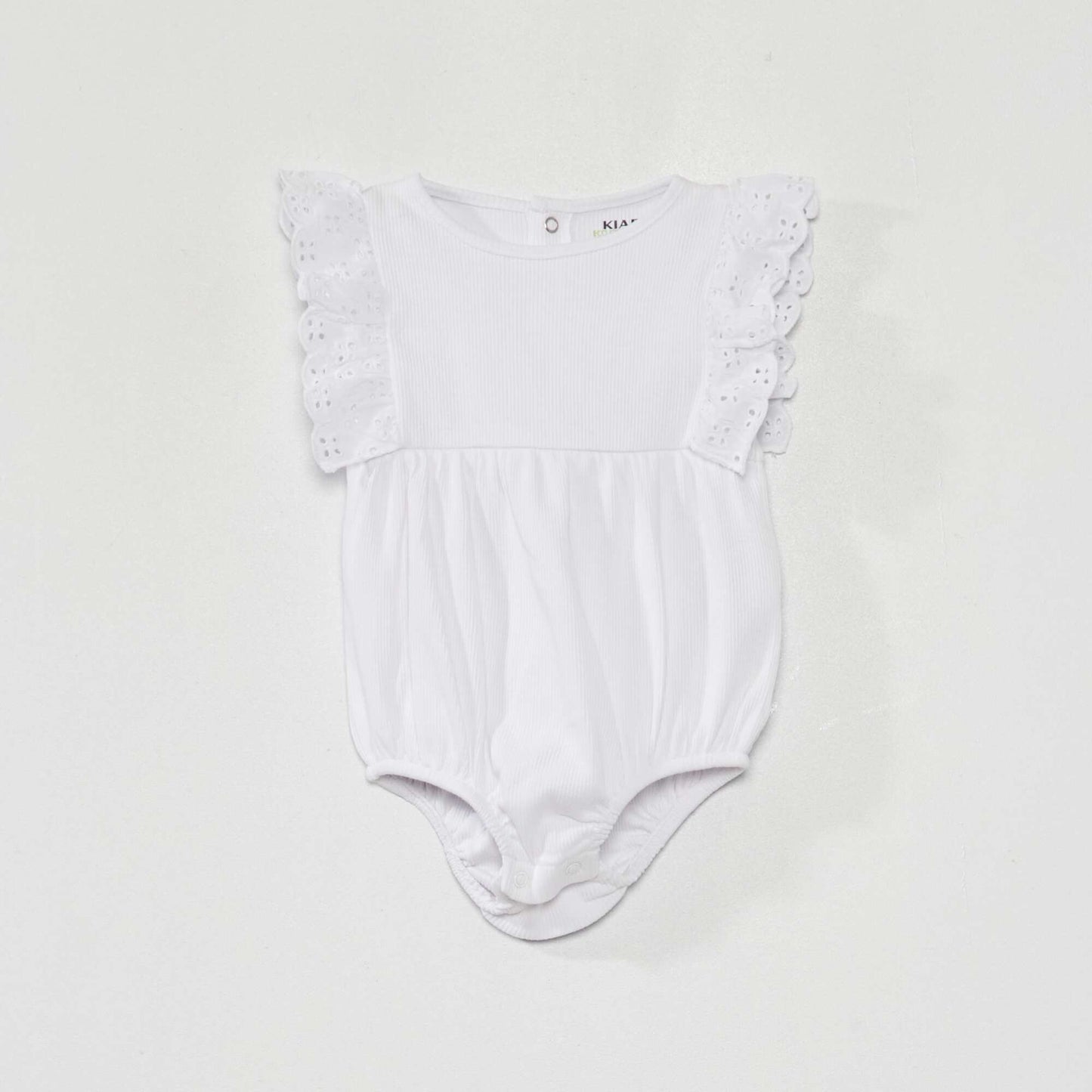 Ribbed bodysuit with embroidered ruffles WHITE