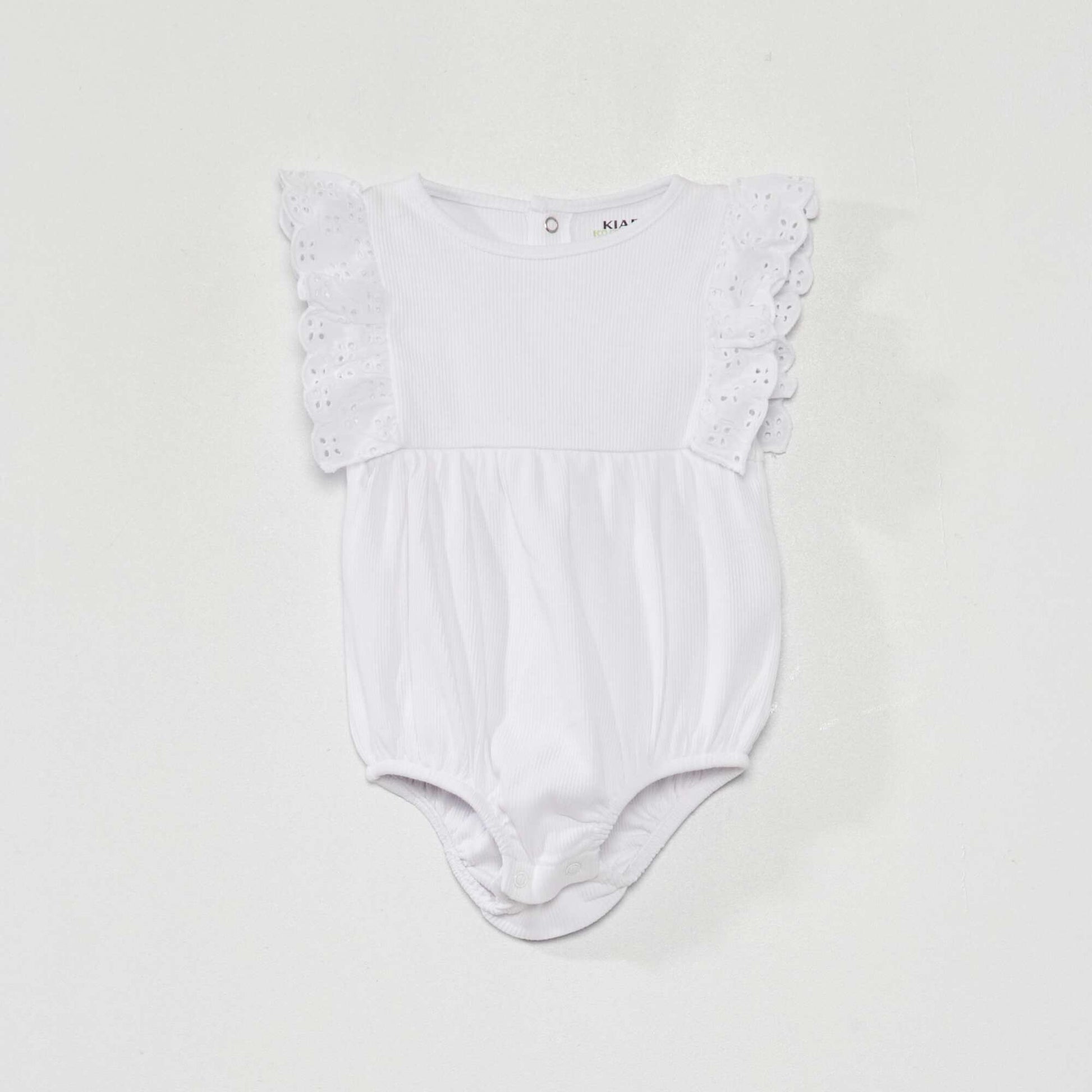 Ribbed bodysuit with embroidered ruffles WHITE