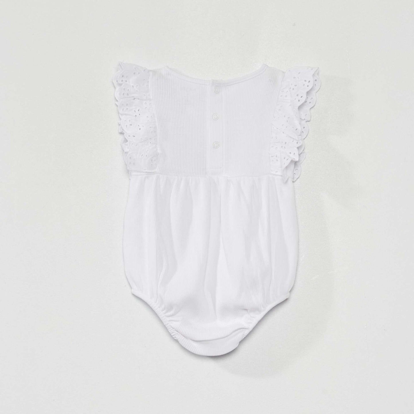 Ribbed bodysuit with embroidered ruffles WHITE
