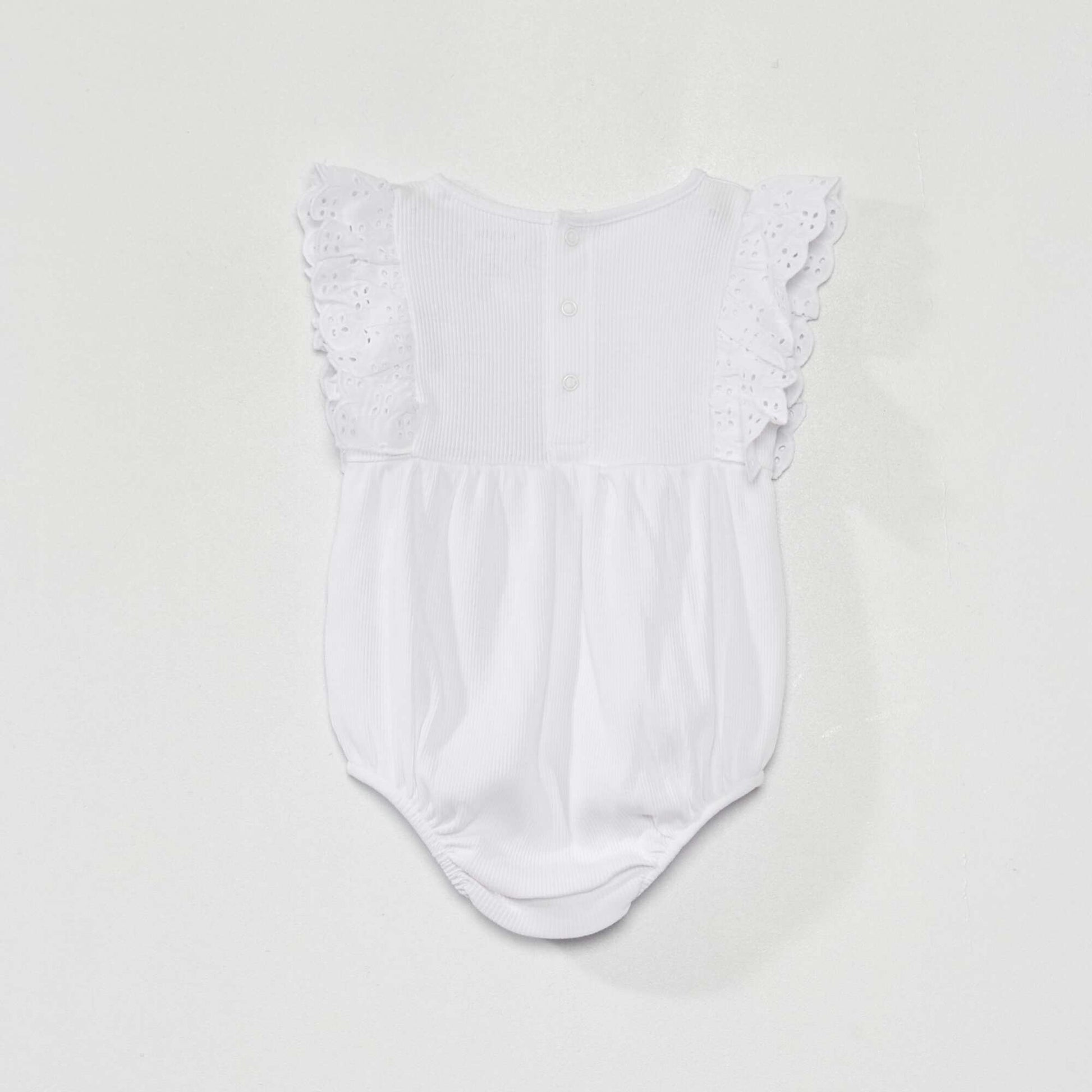 Ribbed bodysuit with embroidered ruffles WHITE