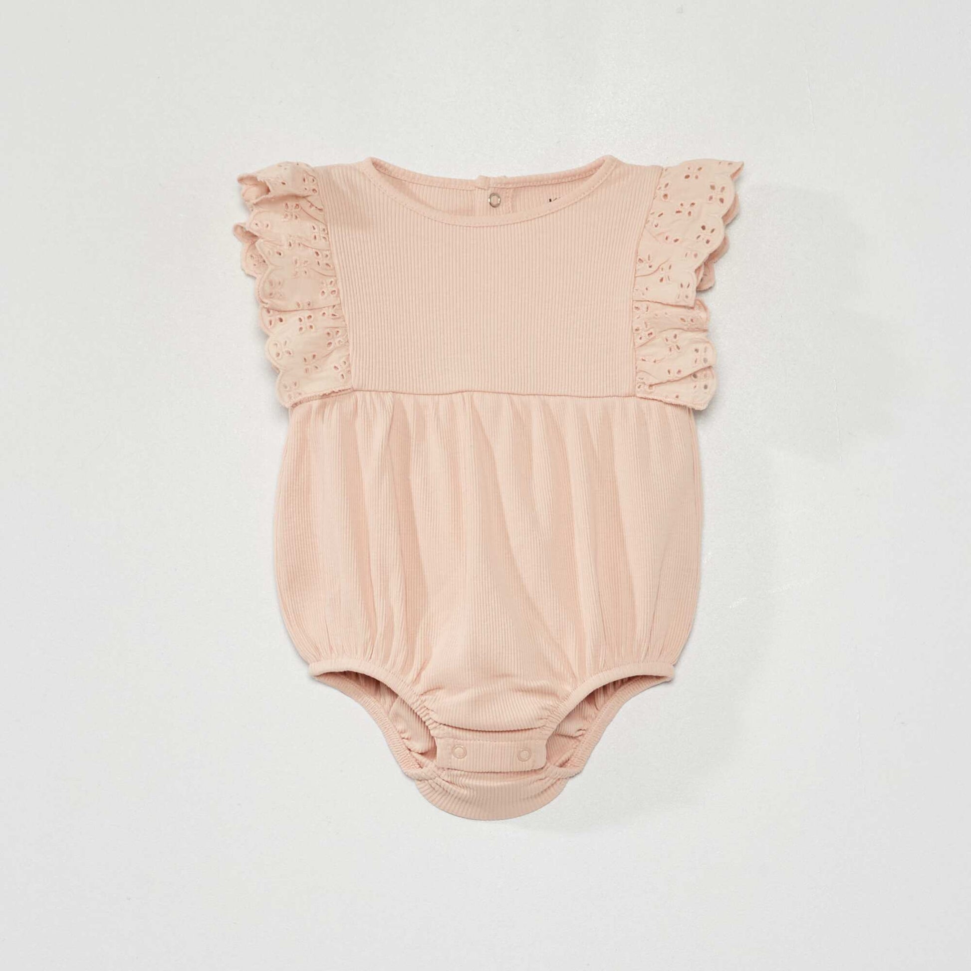 Ribbed bodysuit with embroidered ruffles PINK