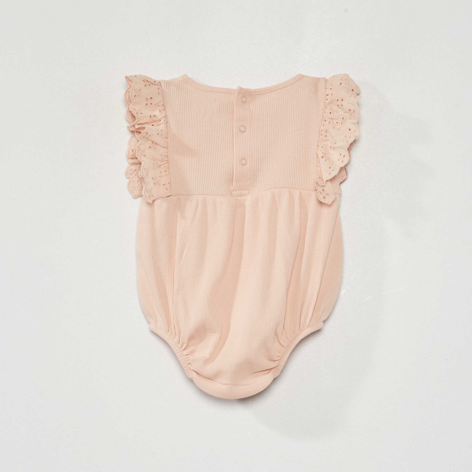 Ribbed bodysuit with embroidered ruffles PINK