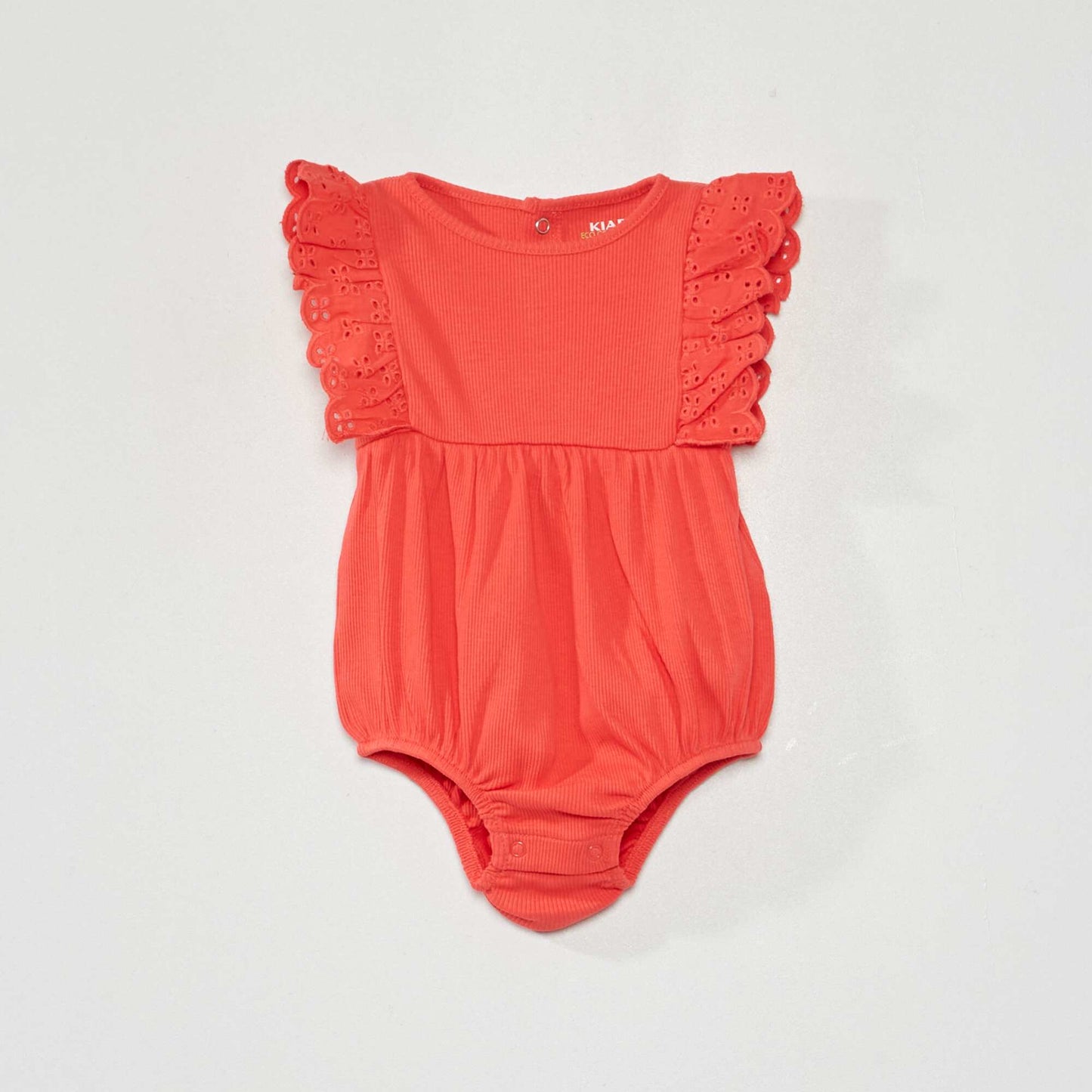 Ribbed bodysuit with embroidered ruffles RED