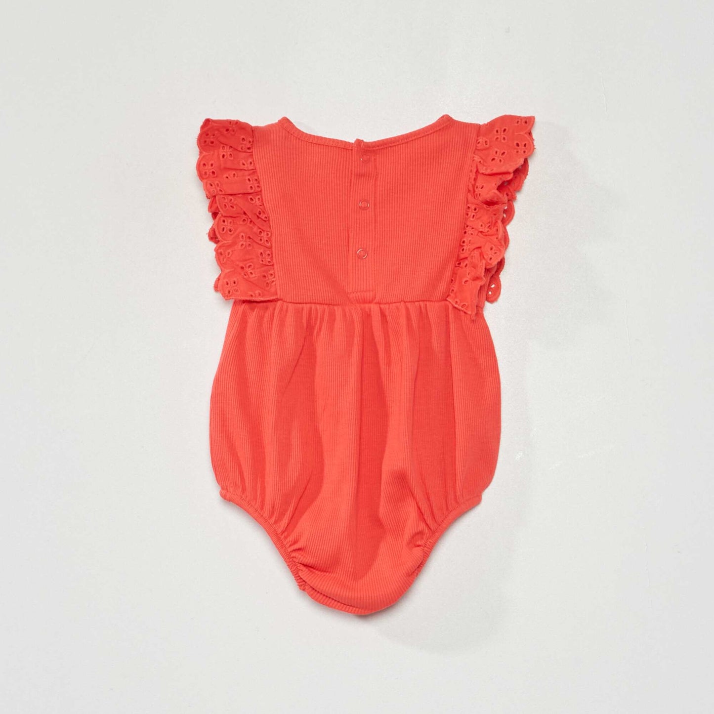 Ribbed bodysuit with embroidered ruffles RED