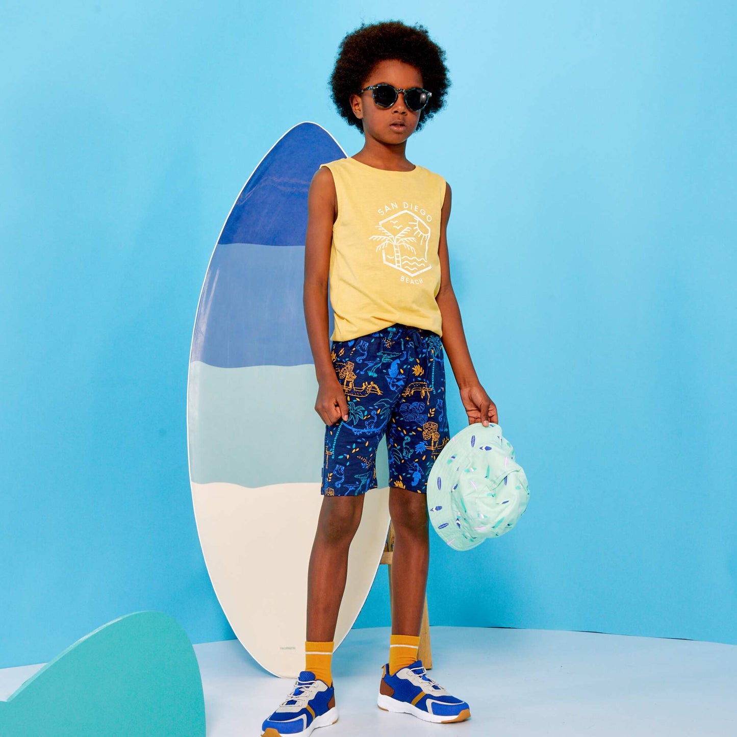 Printed jersey Bermuda shorts BLUE