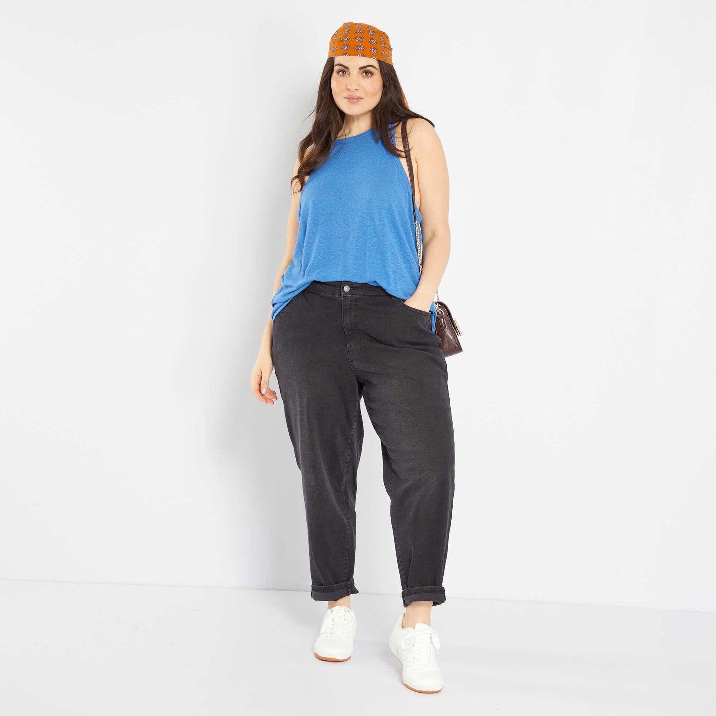 Linen top with cutaway arms BLUE