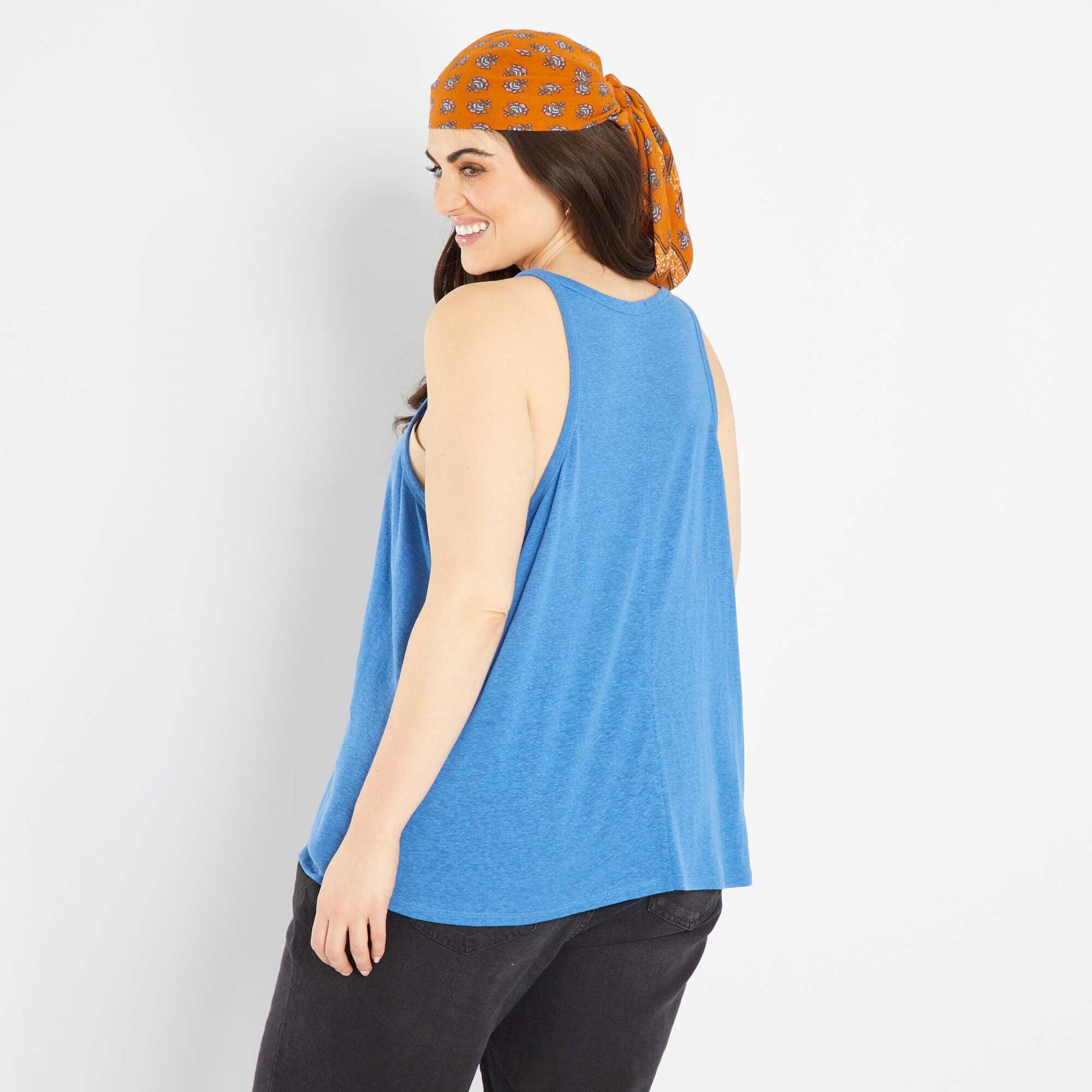 Linen top with cutaway arms BLUE