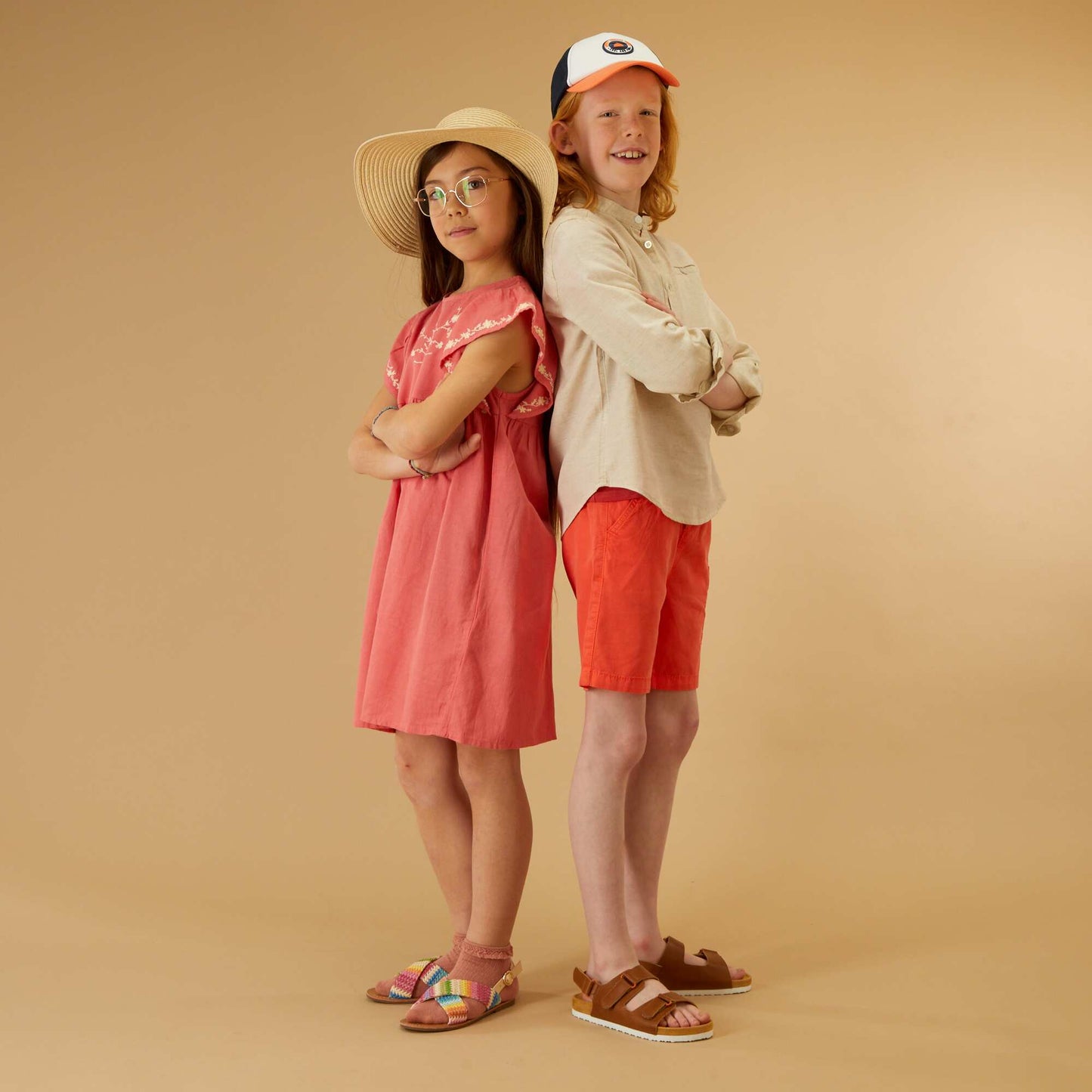 Lyocell and linen shirt with mandarin collar BEIGE