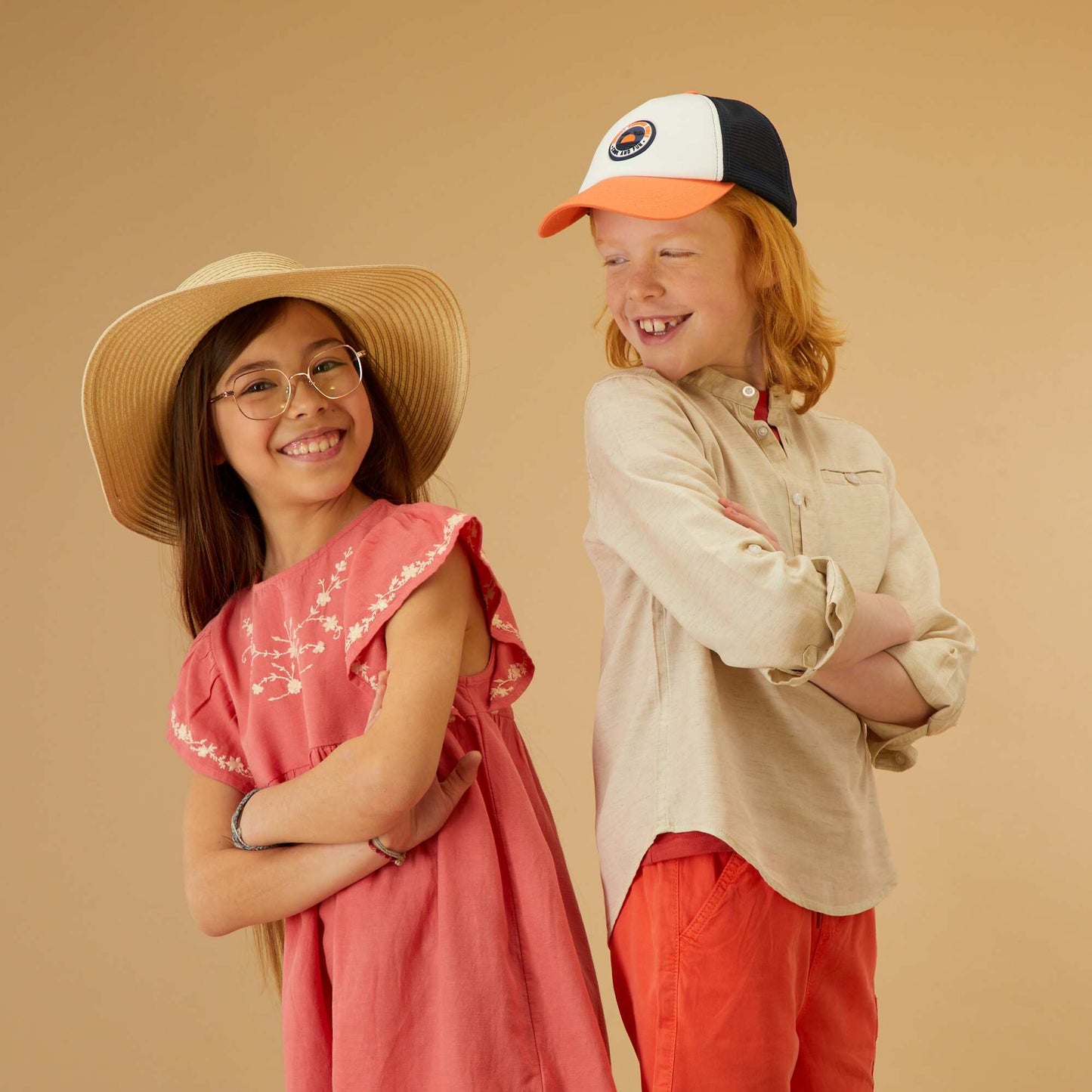 Lyocell and linen shirt with mandarin collar BEIGE