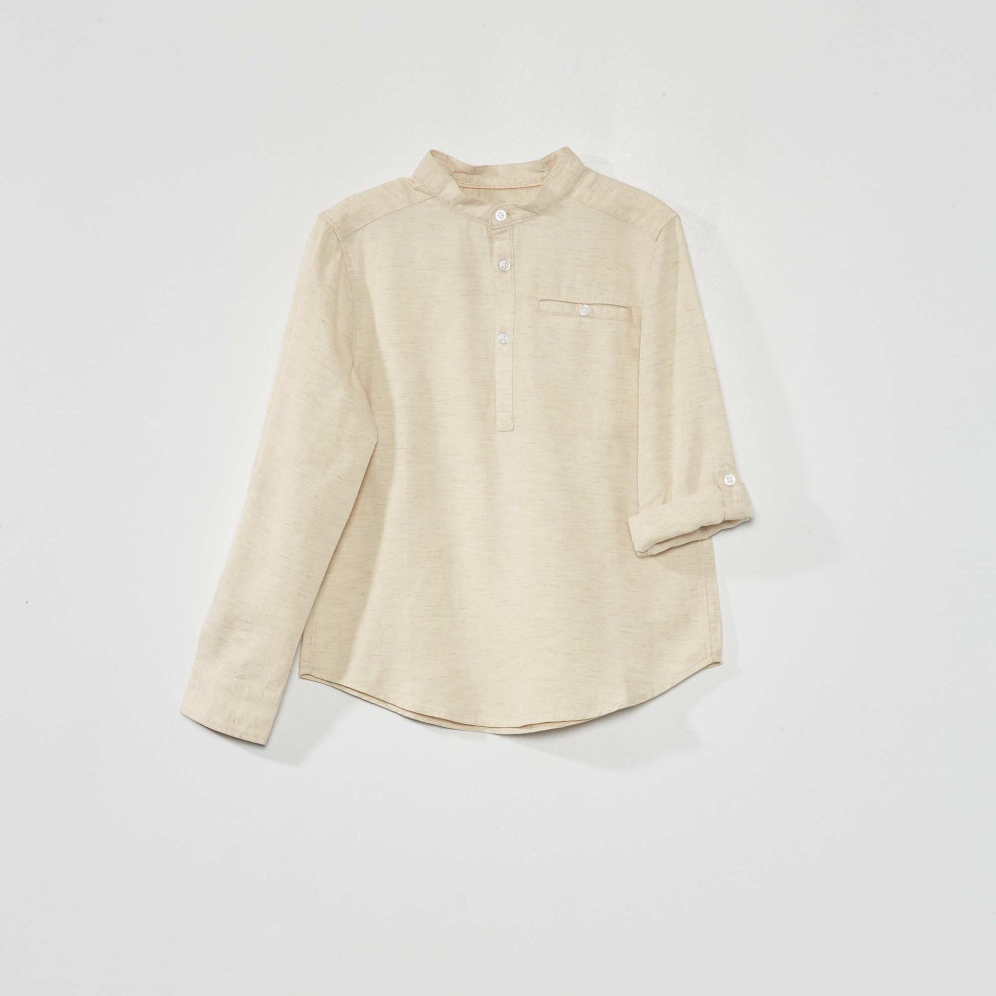 Lyocell and linen shirt with mandarin collar BEIGE