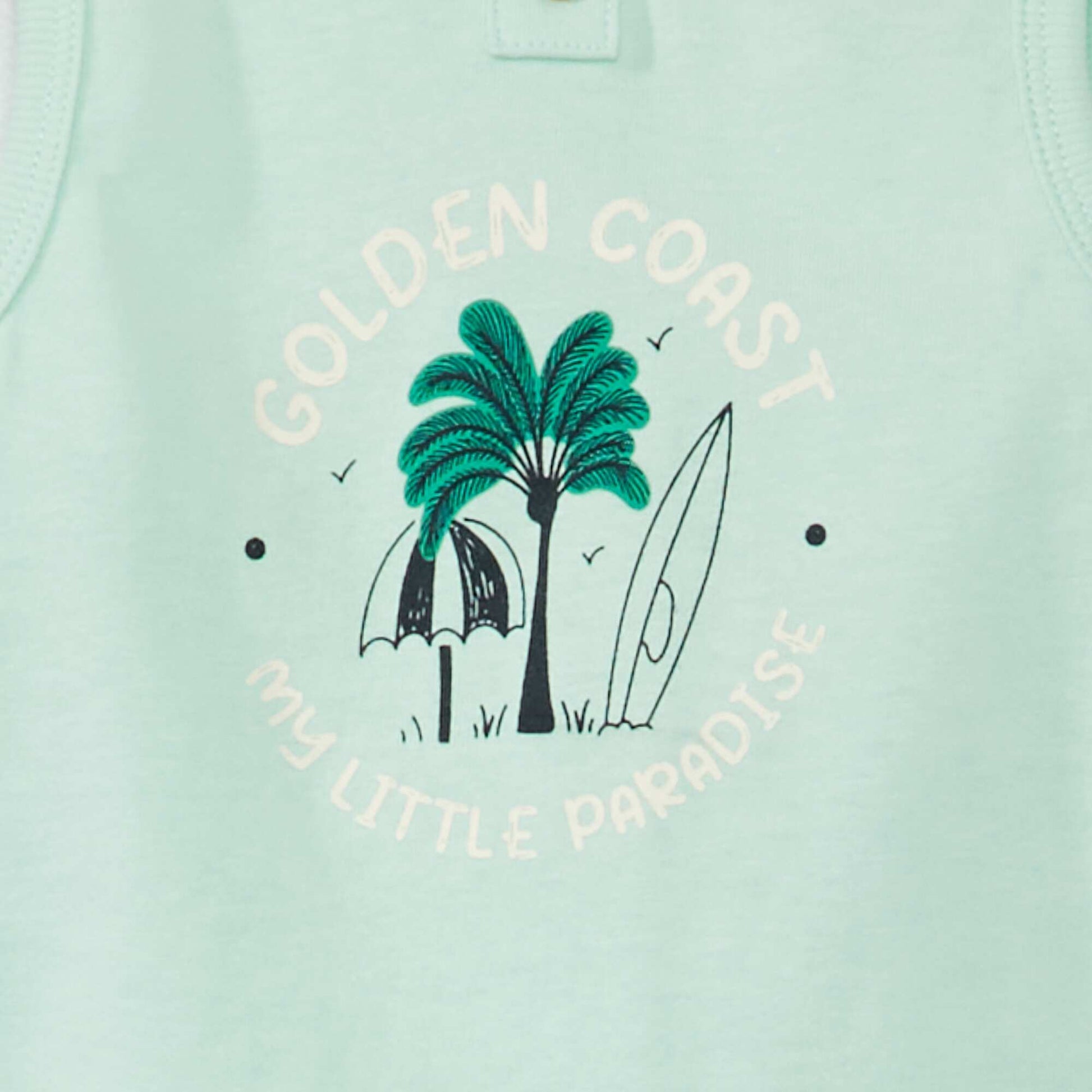 Printed French terry vest top + shorts set GREEN