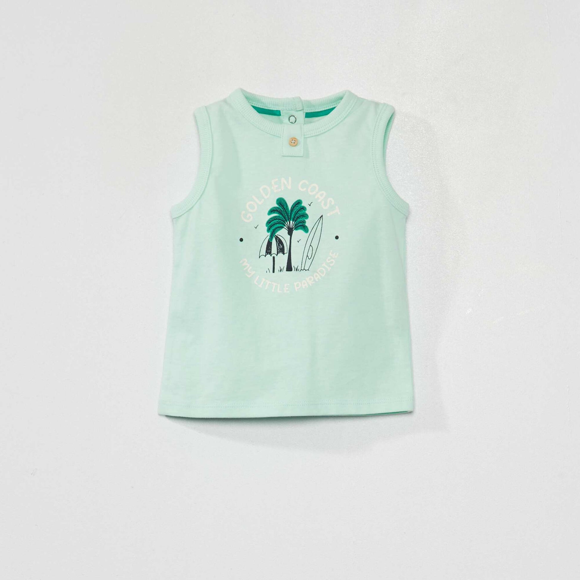 Printed French terry vest top + shorts set GREEN