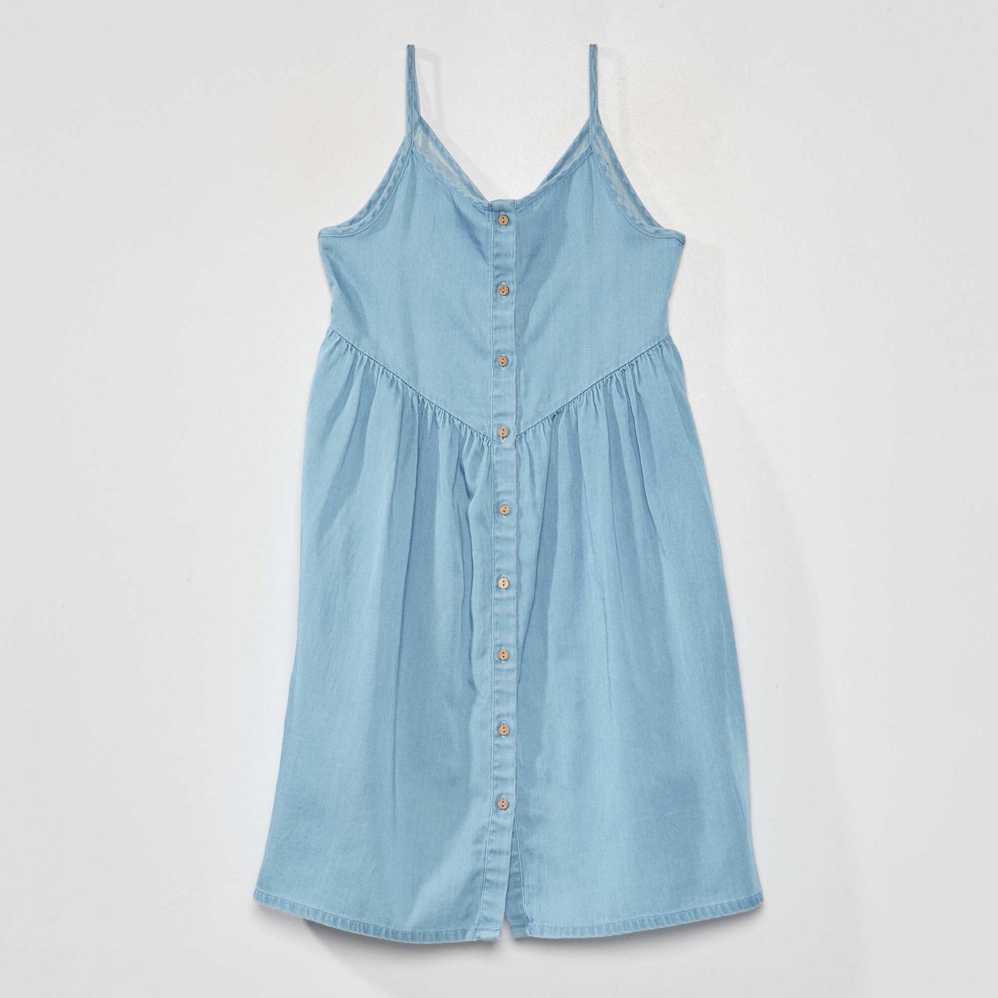 Denim dress with narrow straps BLUE
