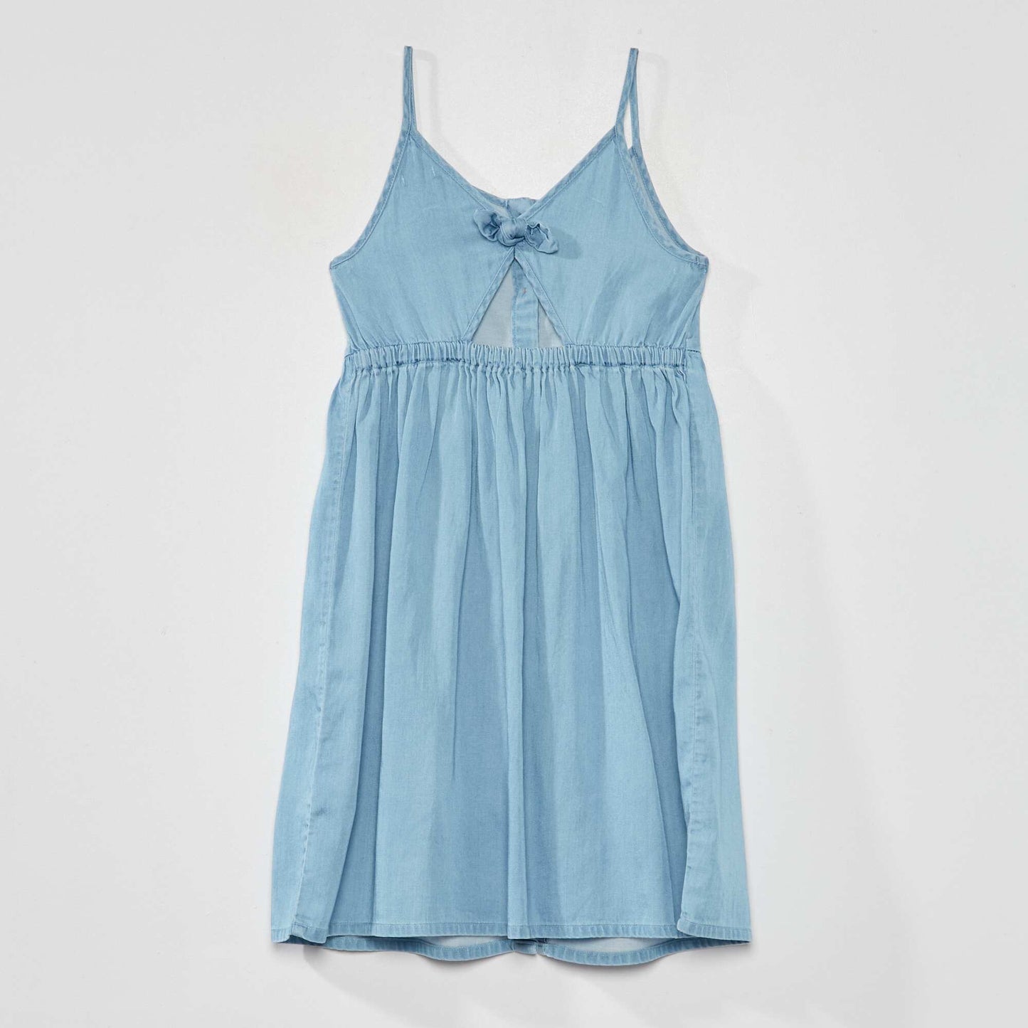 Denim dress with narrow straps BLUE