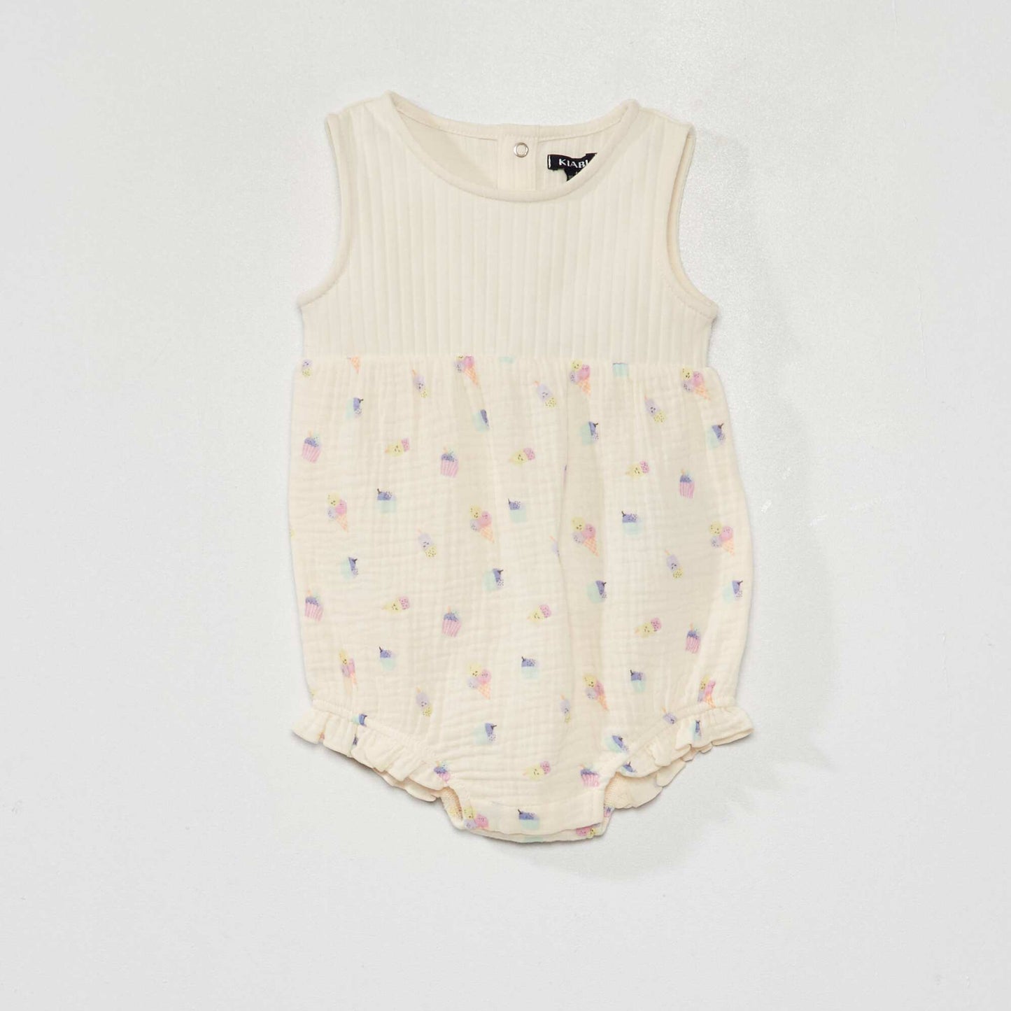 Ice-cream pattern romper + bucket hat set WHITE