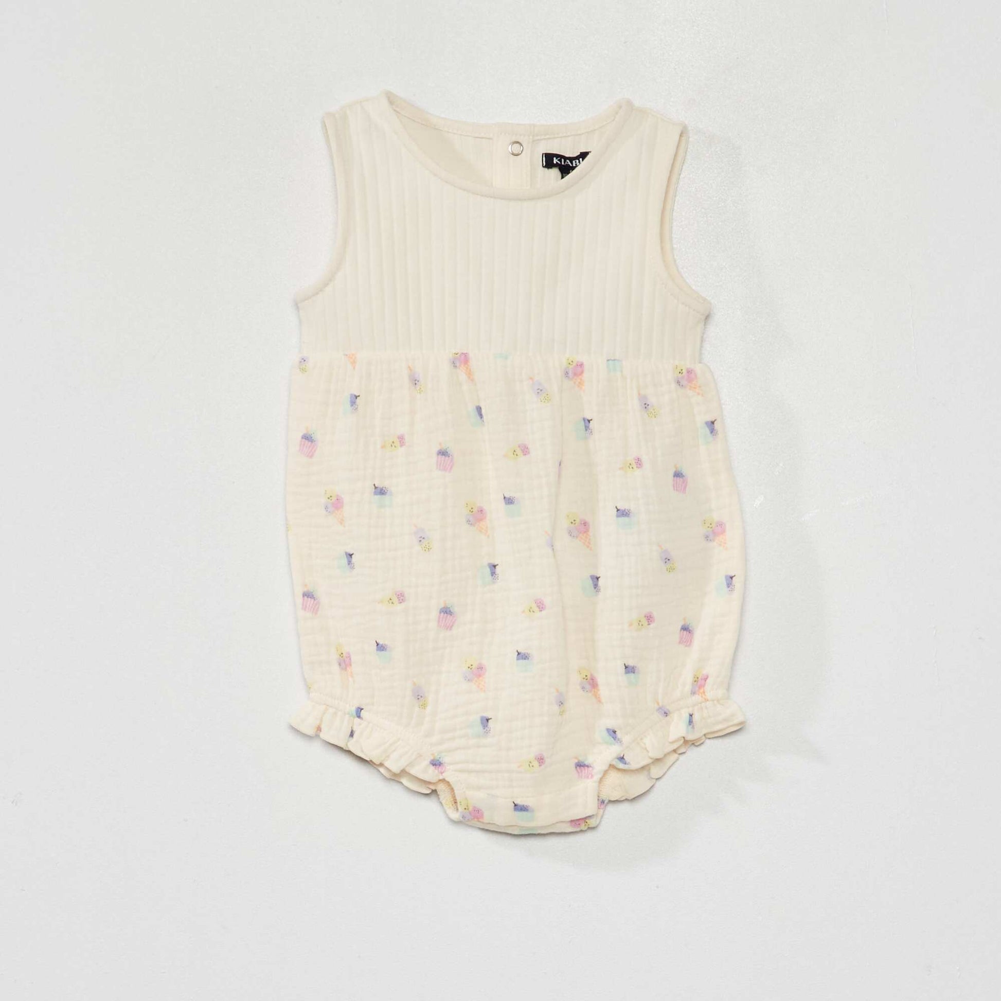 Ice-cream pattern romper + bucket hat set WHITE