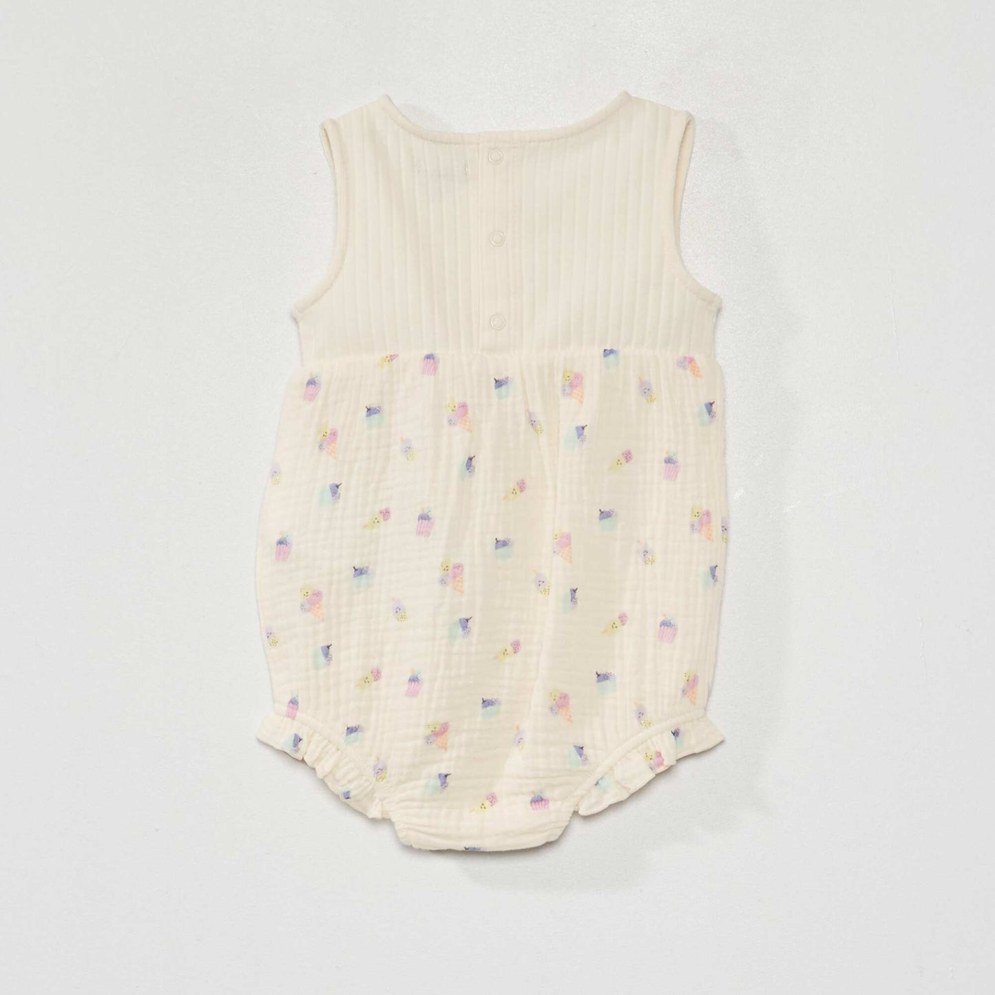 Ice-cream pattern romper + bucket hat set WHITE