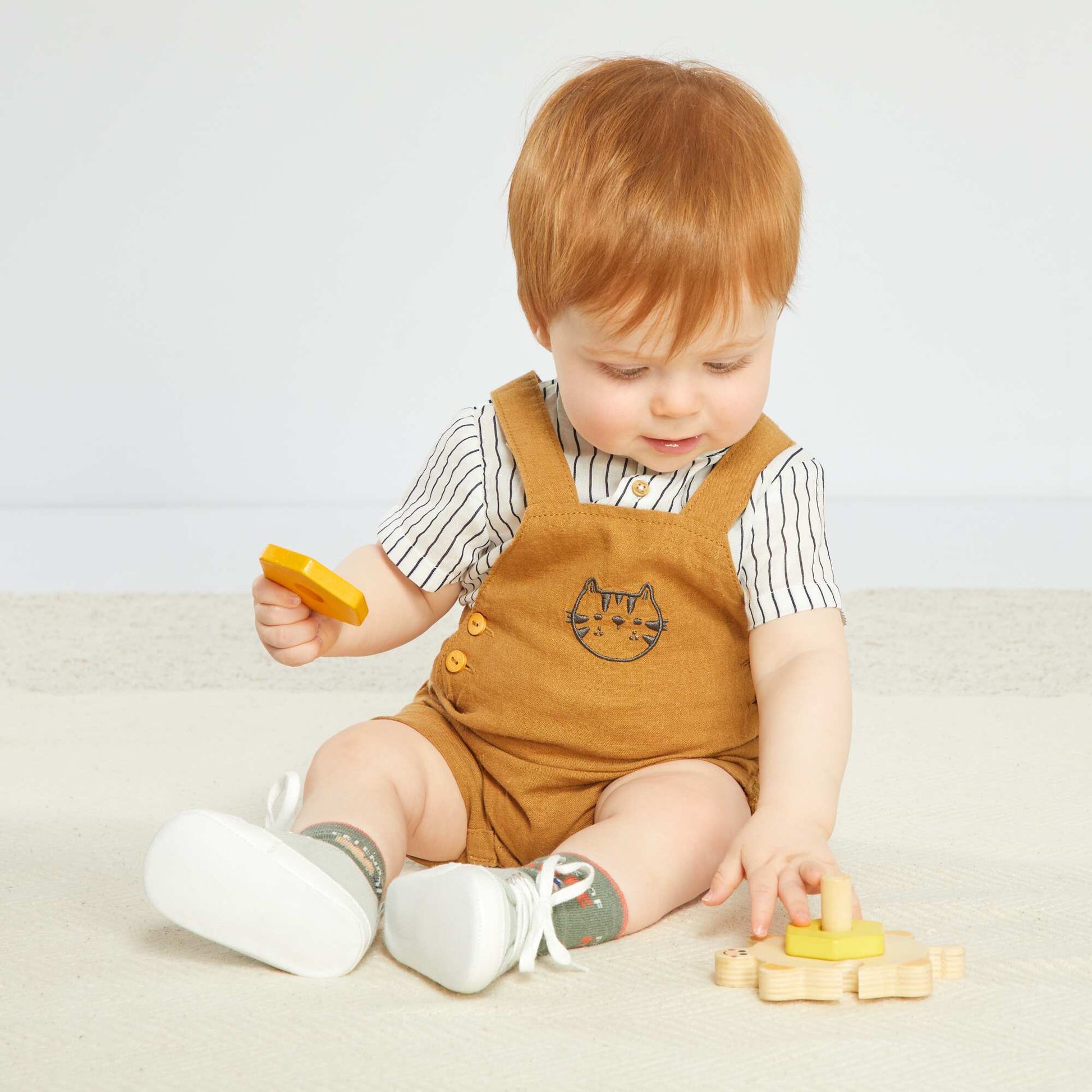 Linen dungarees BROWN