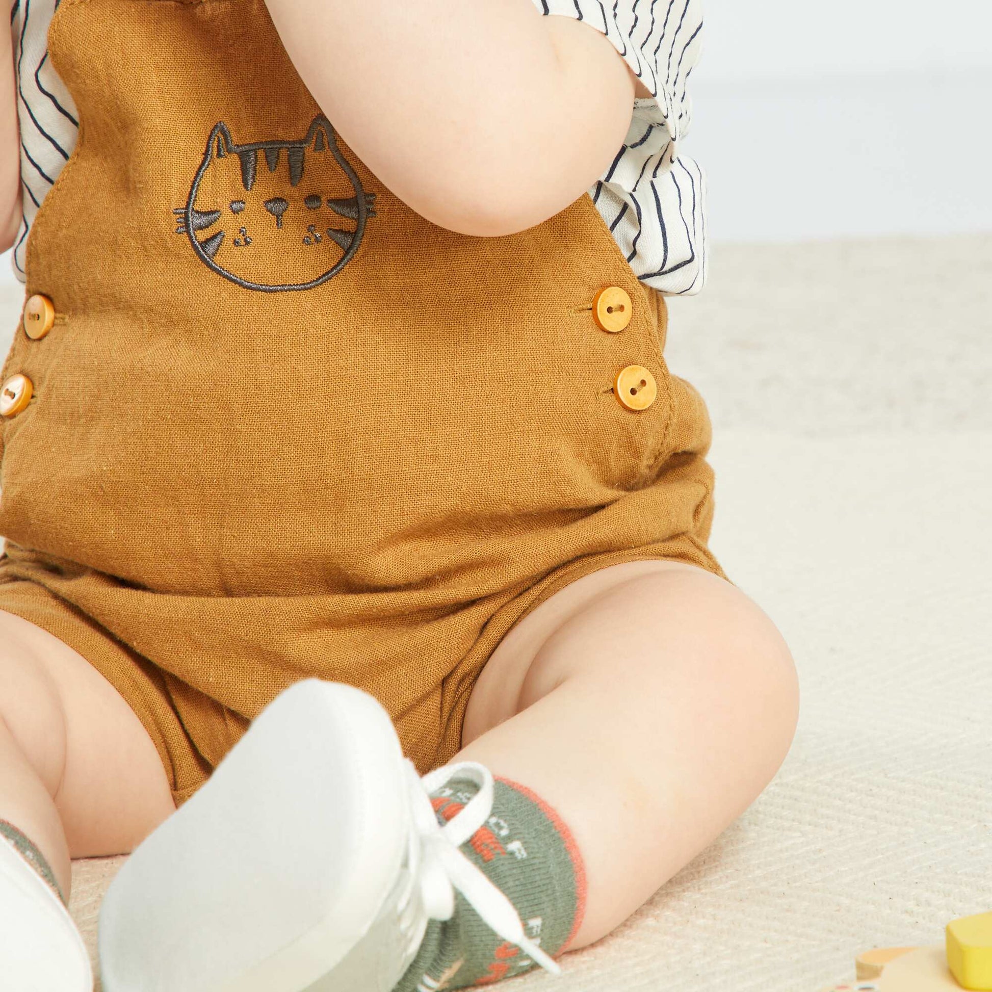 Linen dungarees BROWN