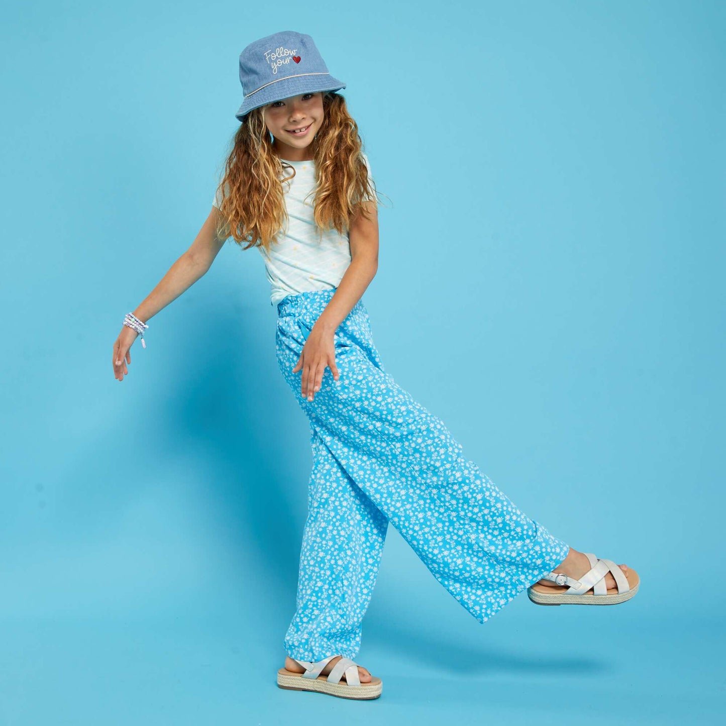 Patterned wide-leg trousers BLUE
