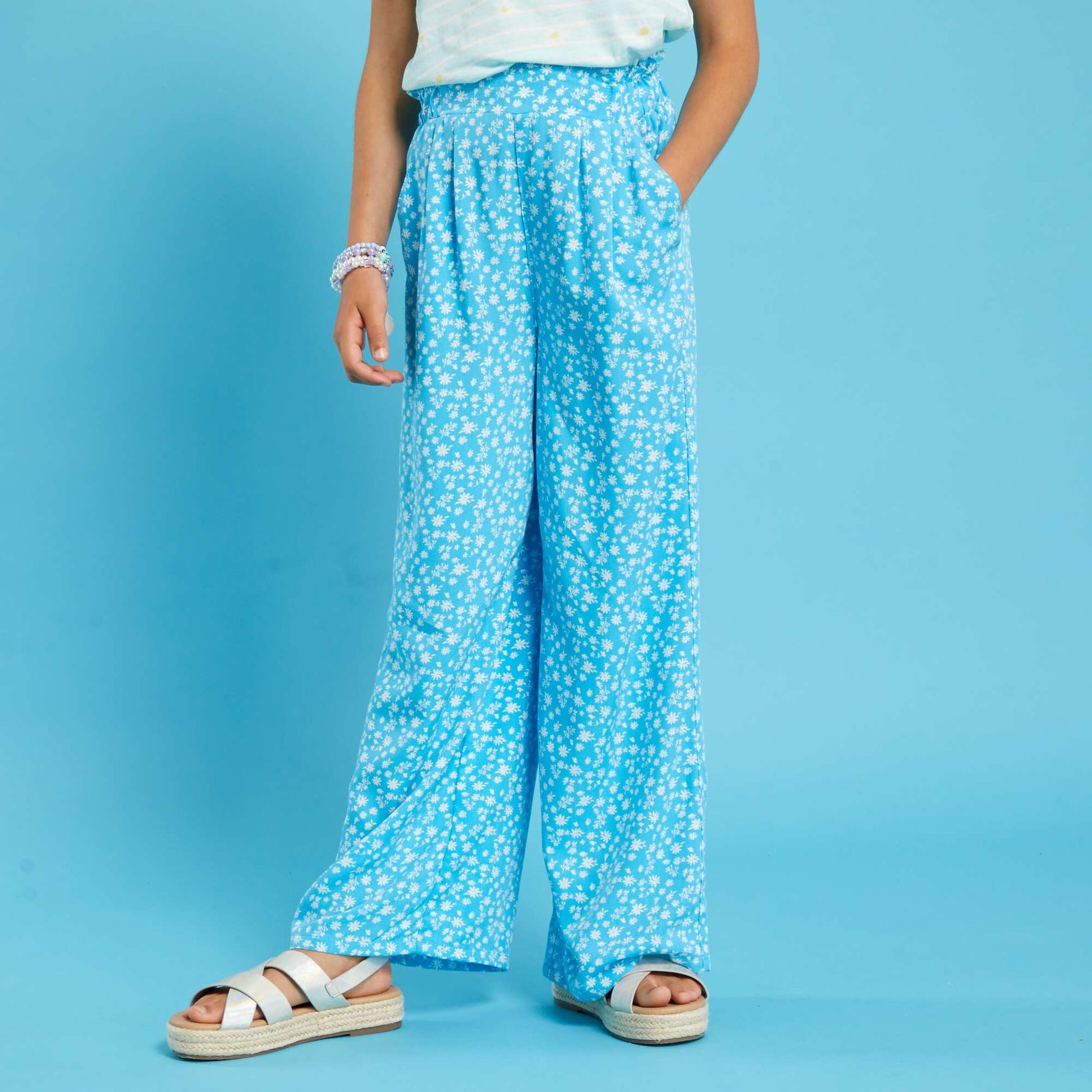 Patterned wide-leg trousers BLUE