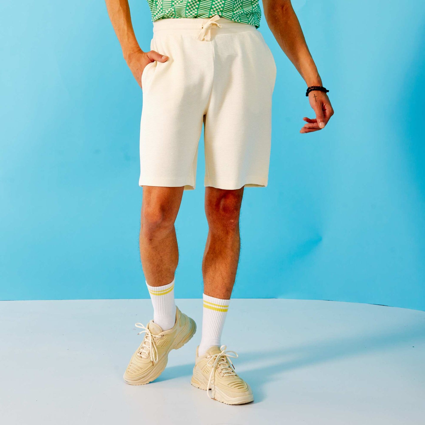 Ribbed knit Bermuda shorts WHITE