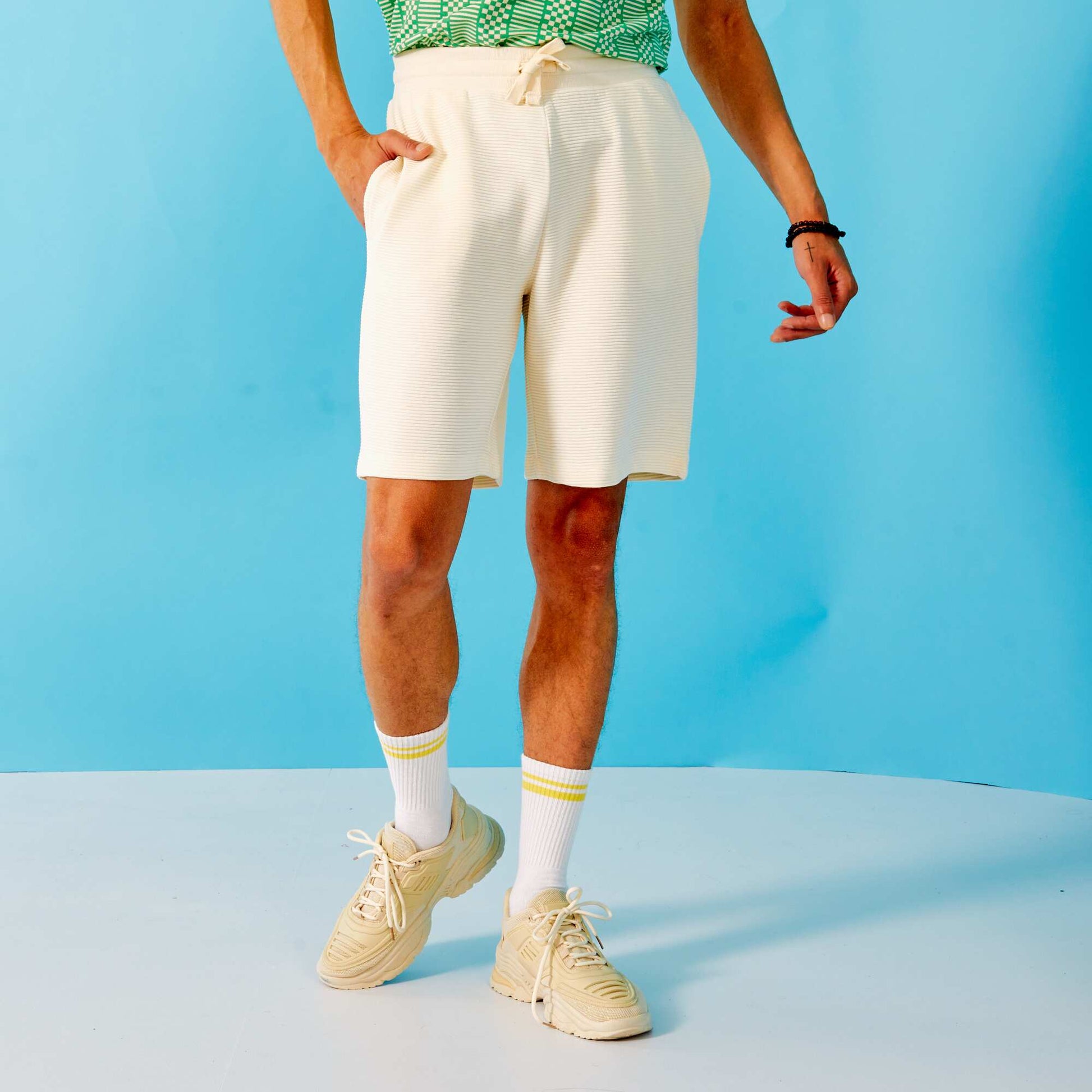 Ribbed knit Bermuda shorts WHITE