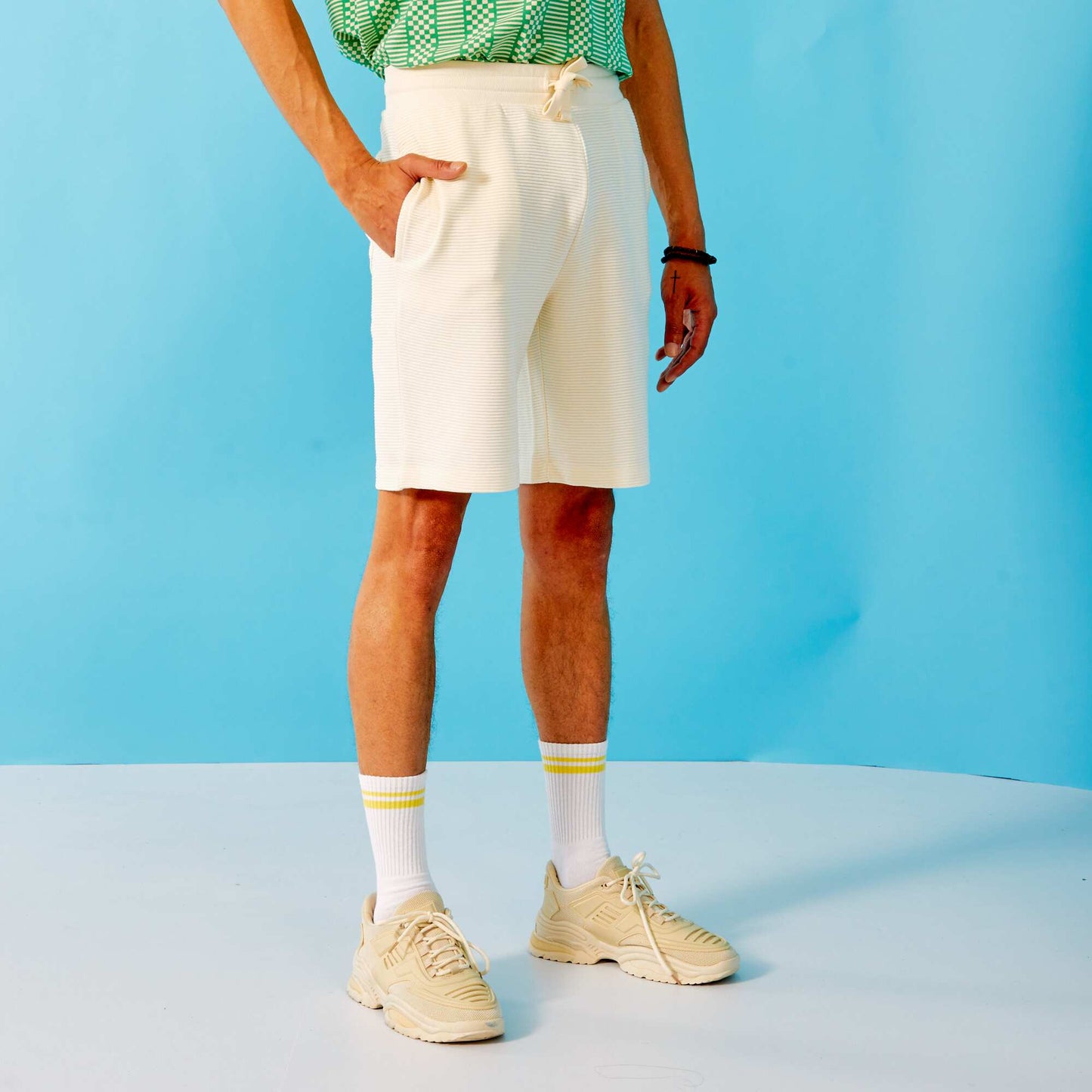 Ribbed knit Bermuda shorts WHITE