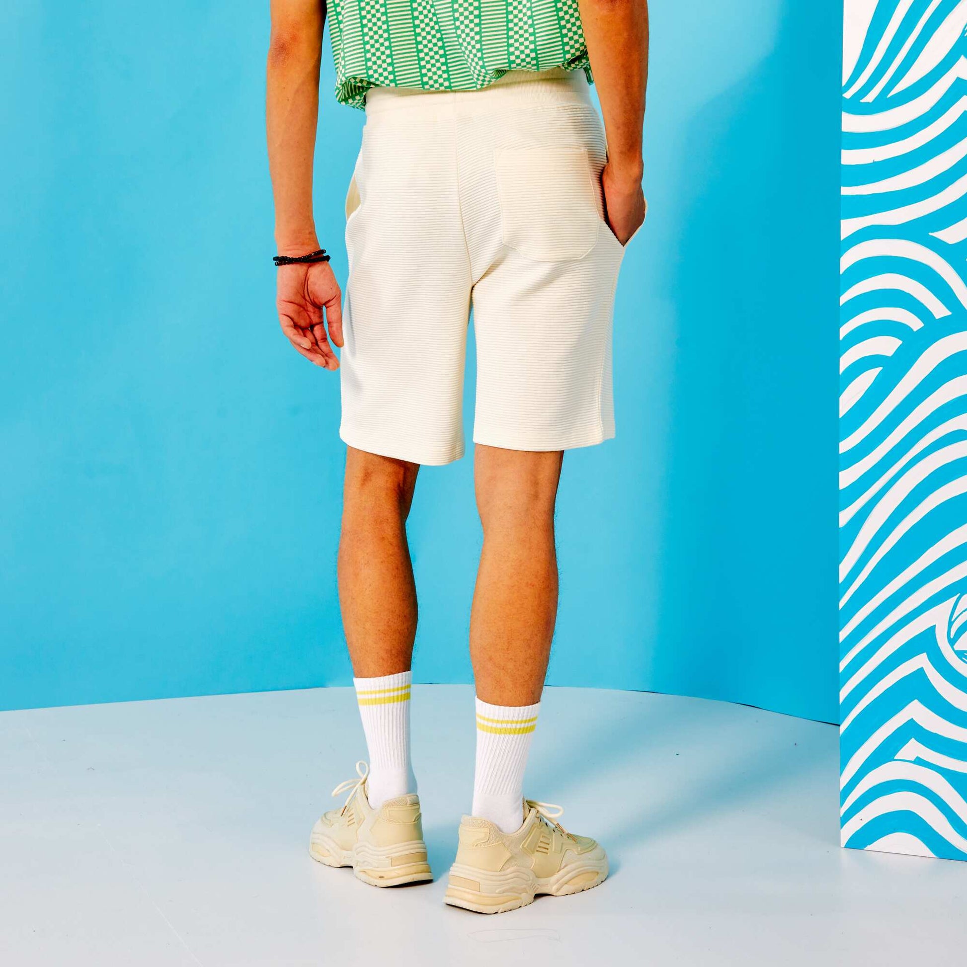 Ribbed knit Bermuda shorts WHITE