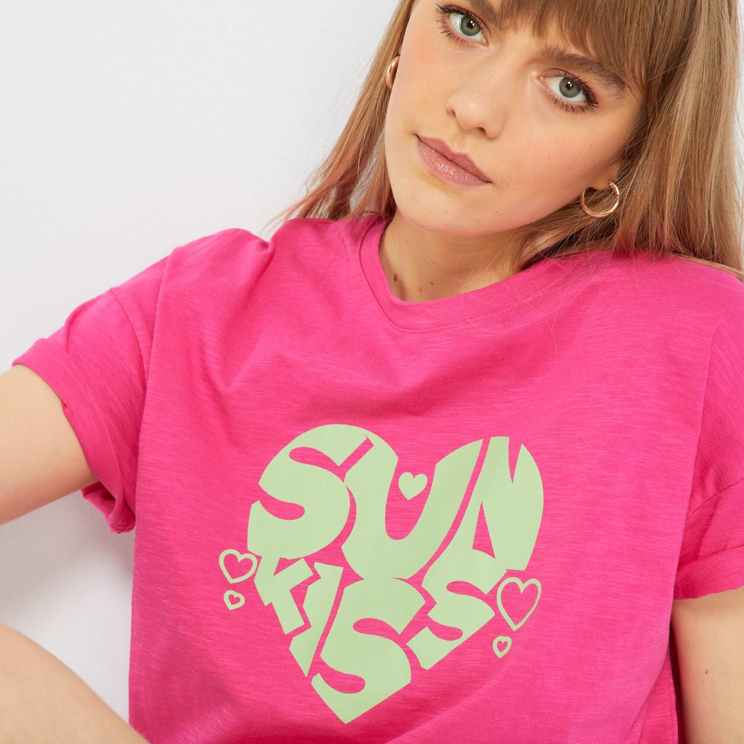 T-shirt with 'sun kiss' lettering PINK