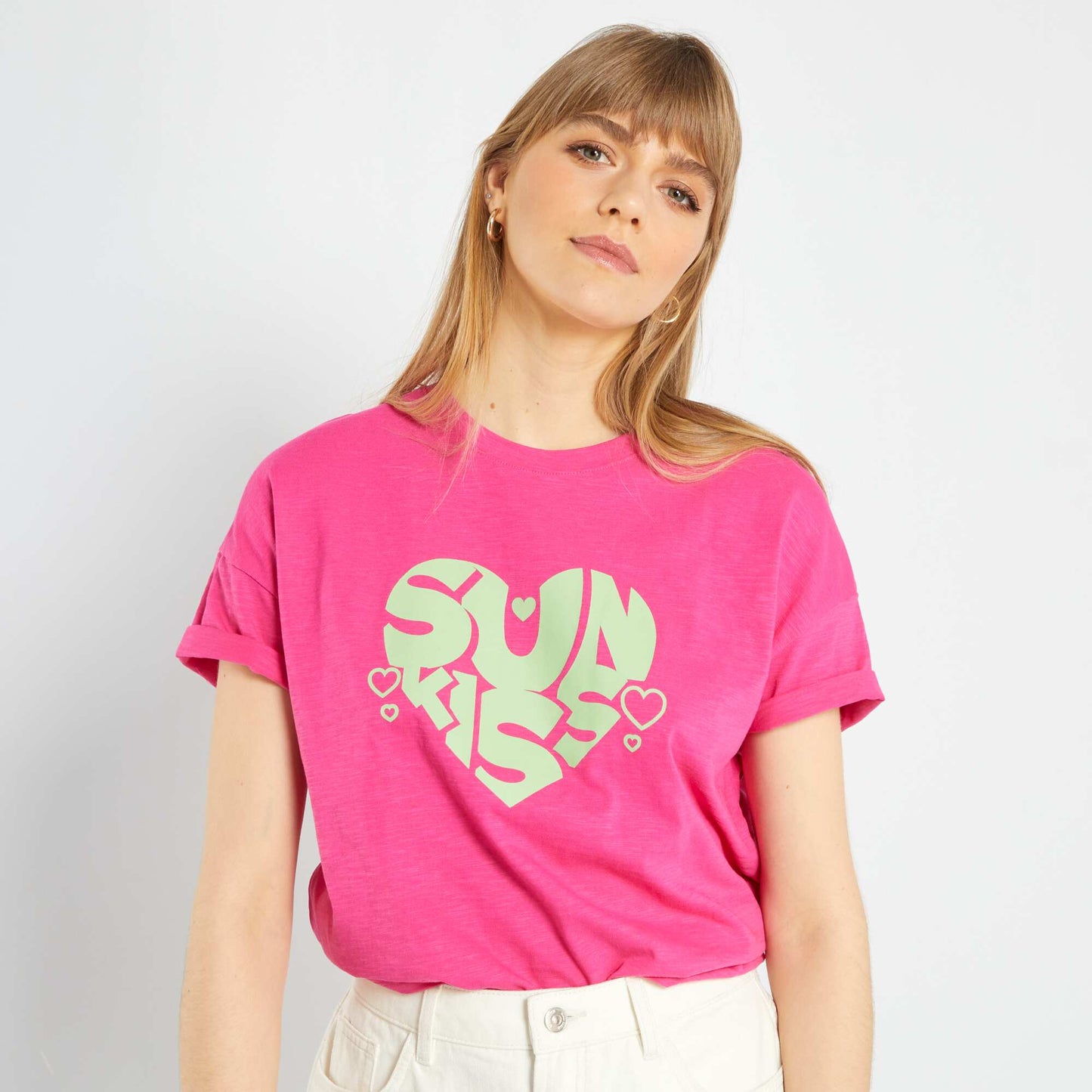 T-shirt with 'sun kiss' lettering PINK
