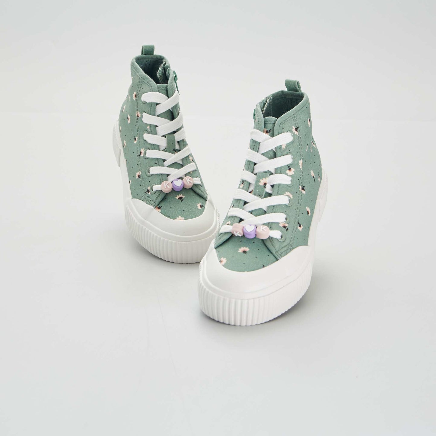 High-top canvas trainers flower print