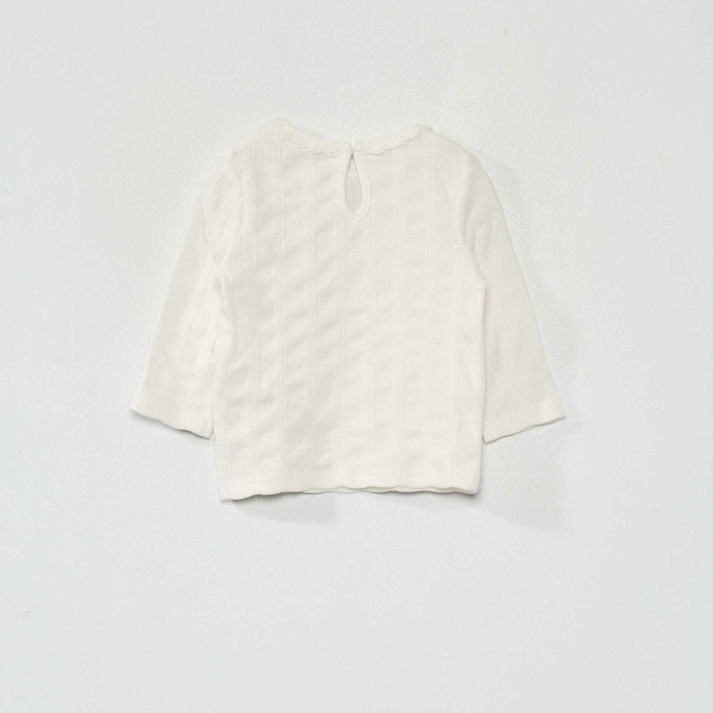 Long-sleeved pointelle knit T-shirt snow white