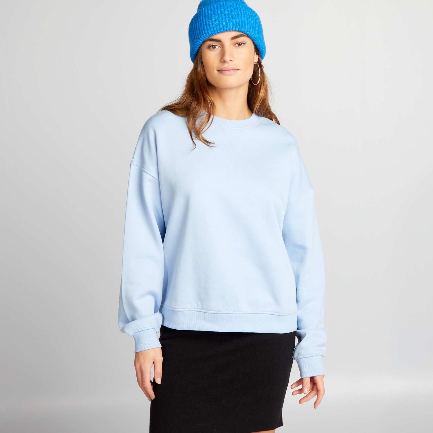 Plain sweatshirt fabric sweater BLUE