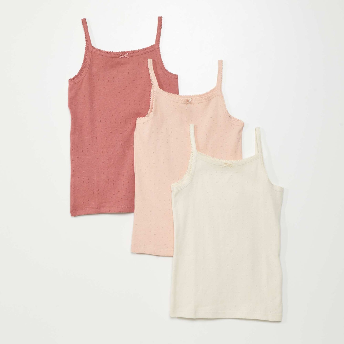 Pack of 3 pointelle knit vest tops EGG_PINK