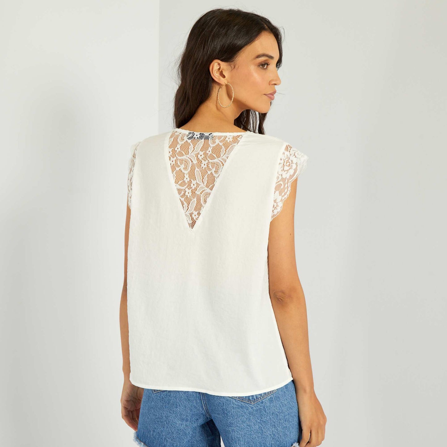 Satin blouse with lace White