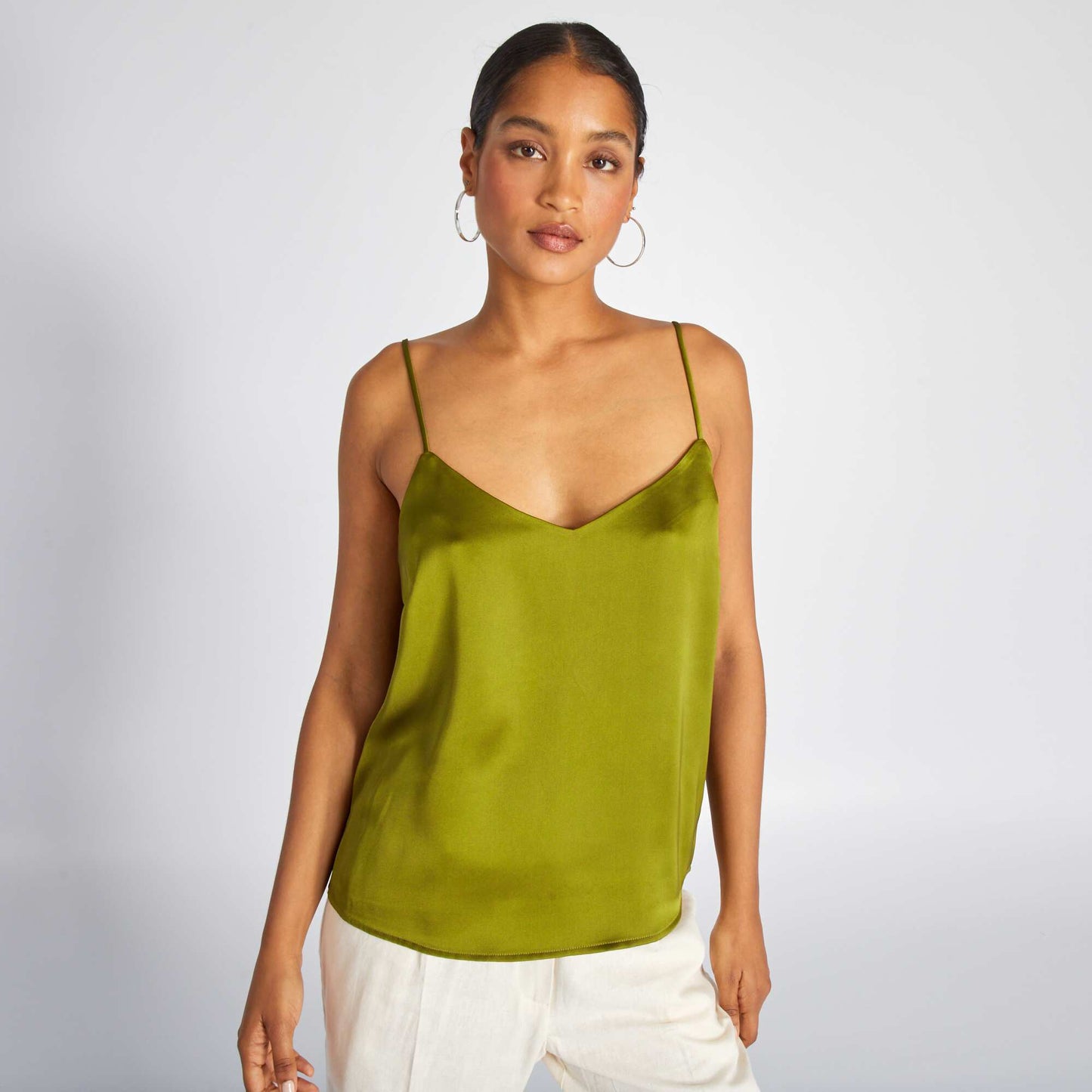 Strappy satin-effect top GREEN