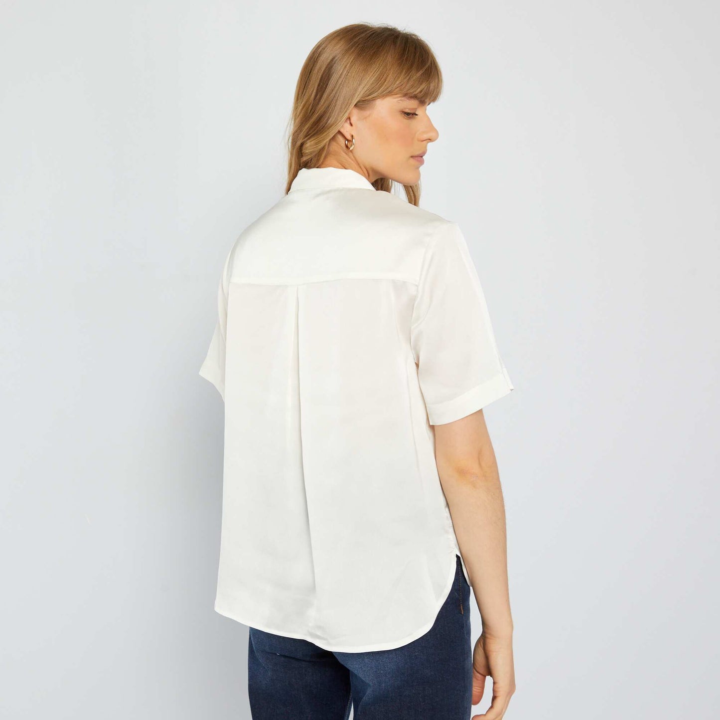 Short-sleeved satin-effect shirt White