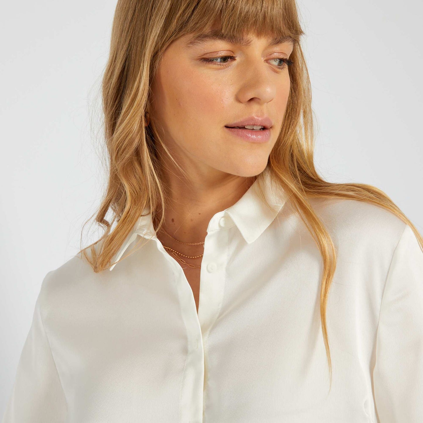 Short-sleeved satin-effect shirt White