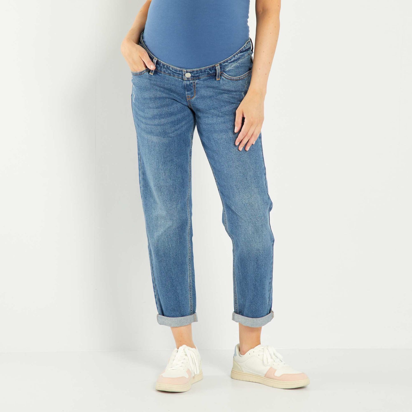 Stretchy maternity mom-fit jeans BLUE