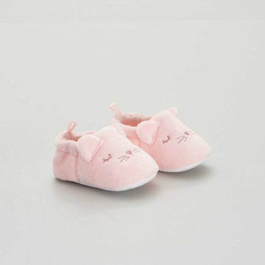 Velour baby slippers light pink
