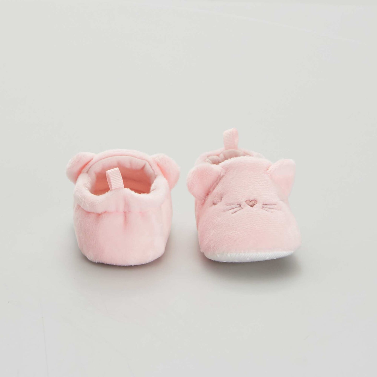 Velour baby slippers light pink