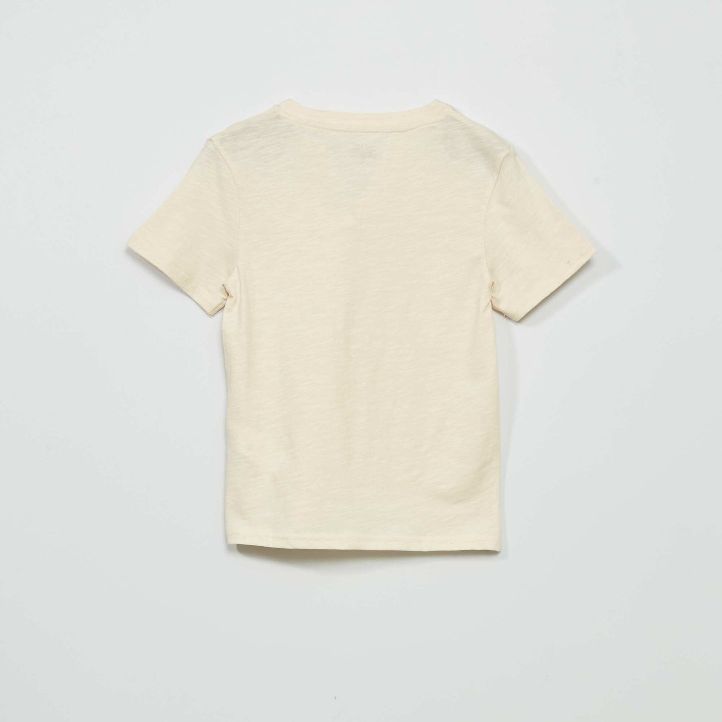 Mouliné knit T-shirt with deep V-neck BEIGE