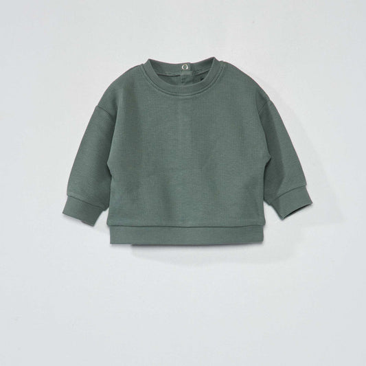 Waffle-knit sweatshirt grey green